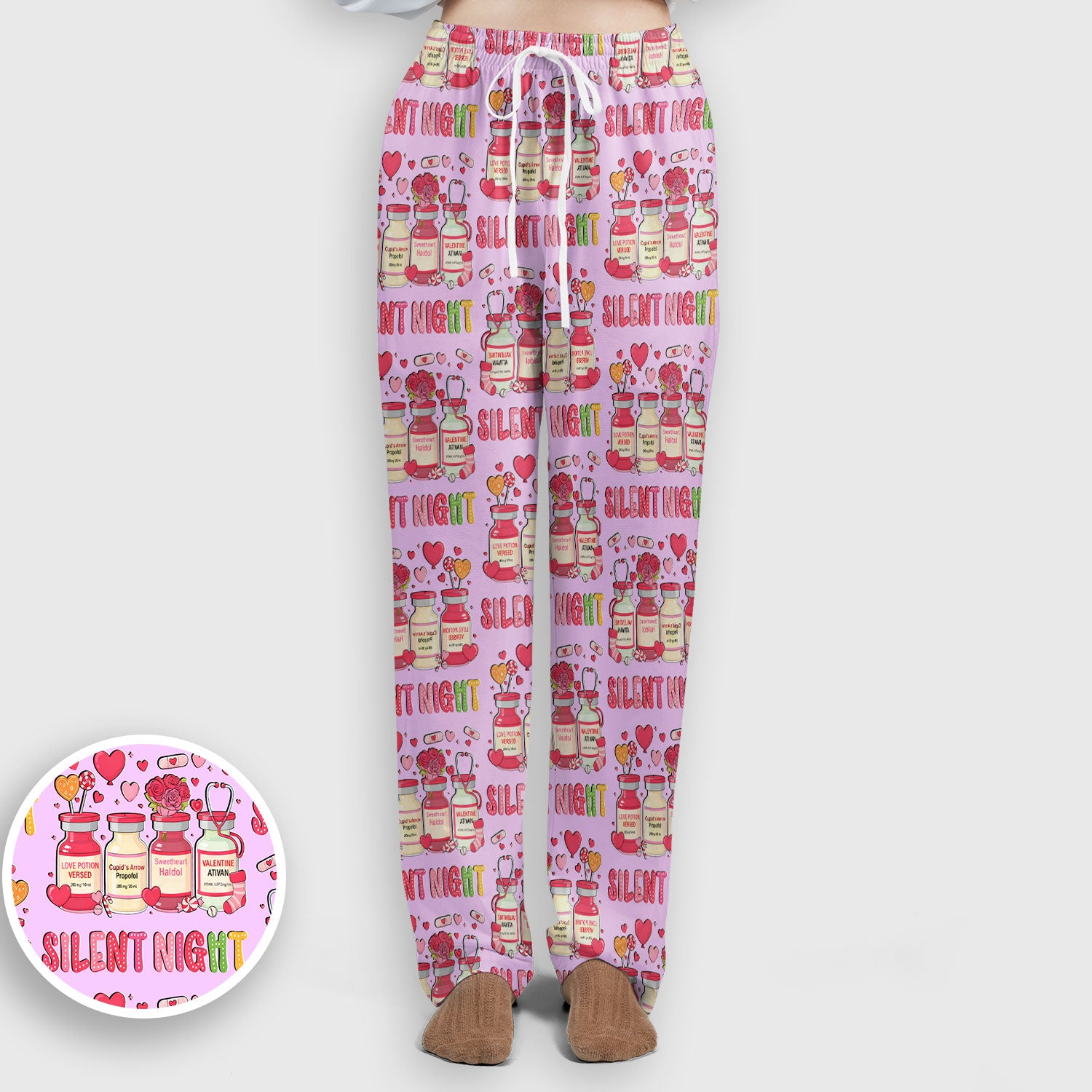 Valentine Silent Night Love Design Scrubs Set, Breathable Med Uniform