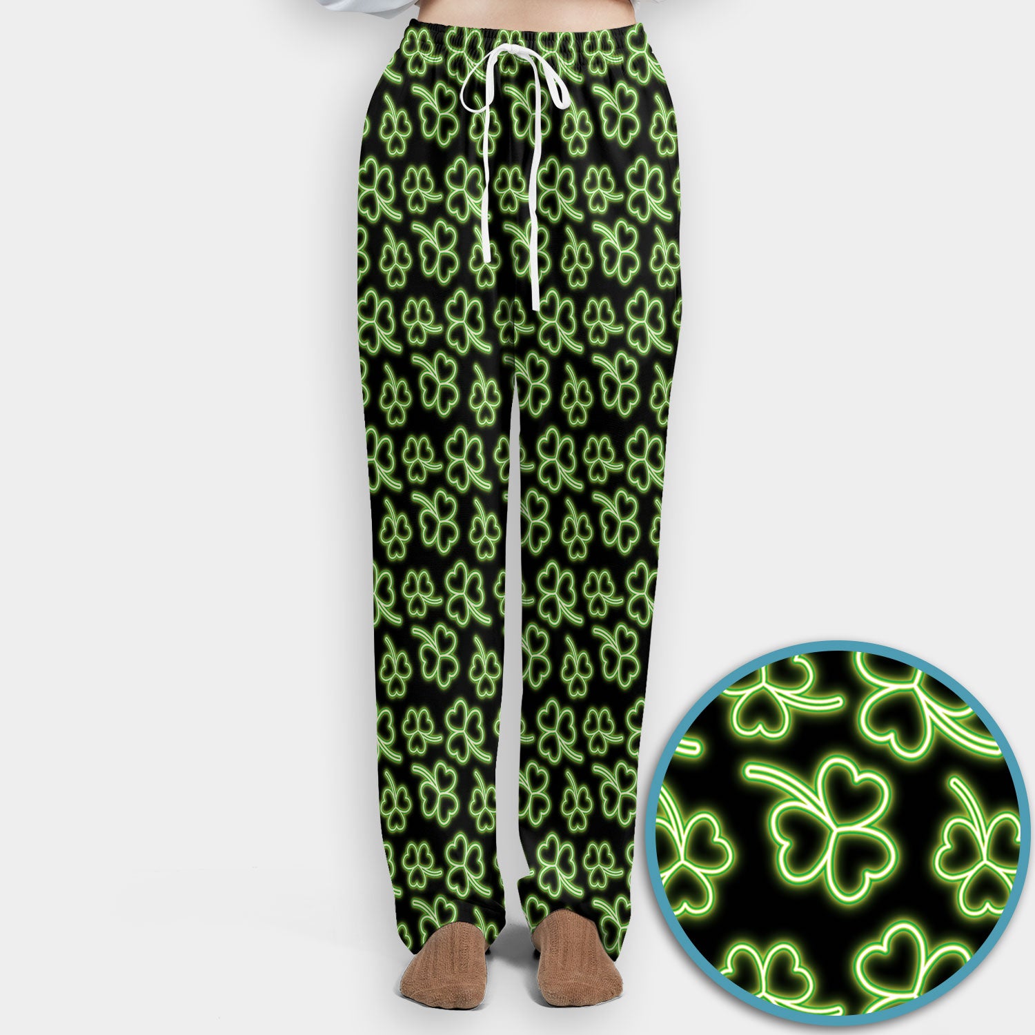 Neon Shamrock Nurse Scrub Set, St. Patrick’s Day Glow Green Pattern Pattern Shirt,  Breathable Fabrics Nursing Uniform
