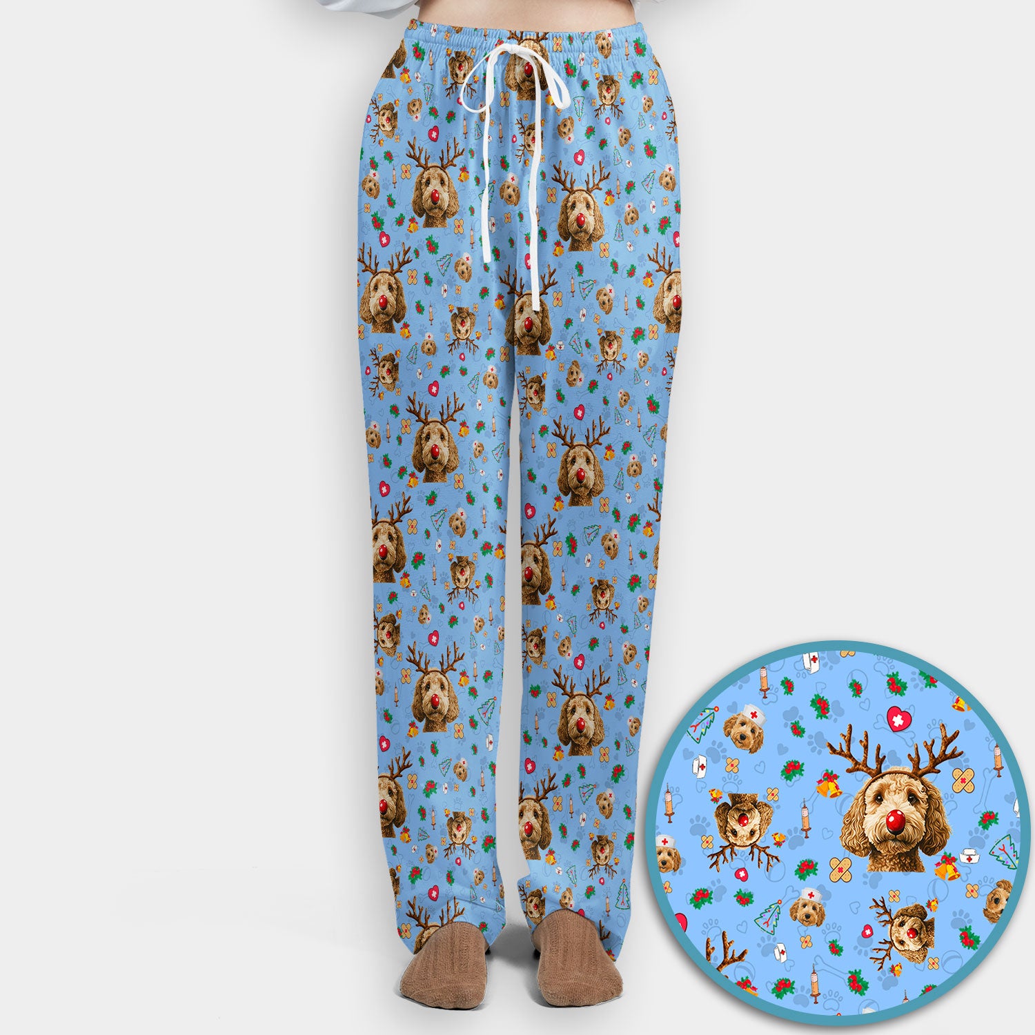Christmas Labradoodle Scrub Set - Funny Reindeer Dog Nurse Pants and V Neck Top - Cute Holiday Medical Uniform