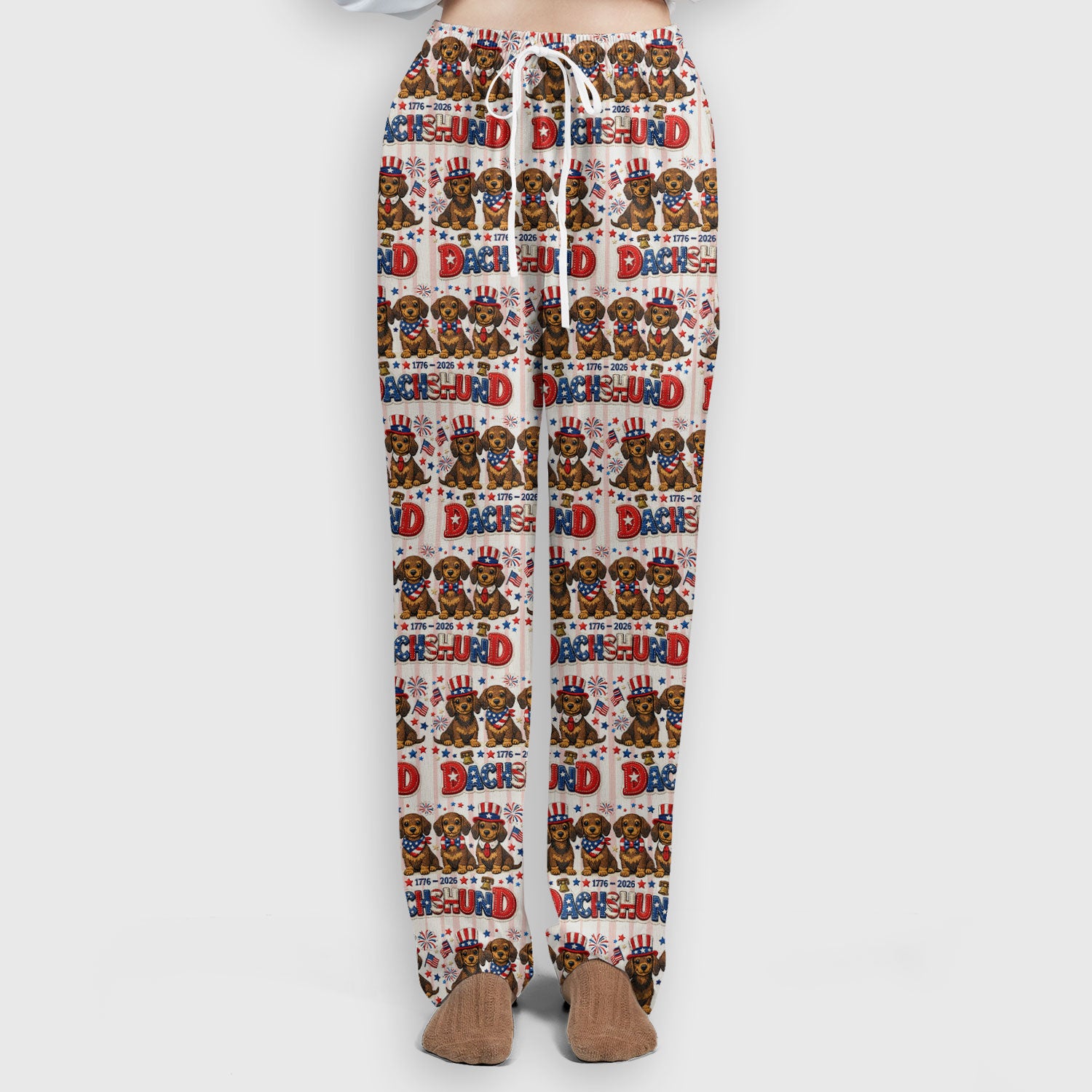 Patriotic Dachshund Fireworks Pattern Scrub Set, Scrub Pants and V Neck Top