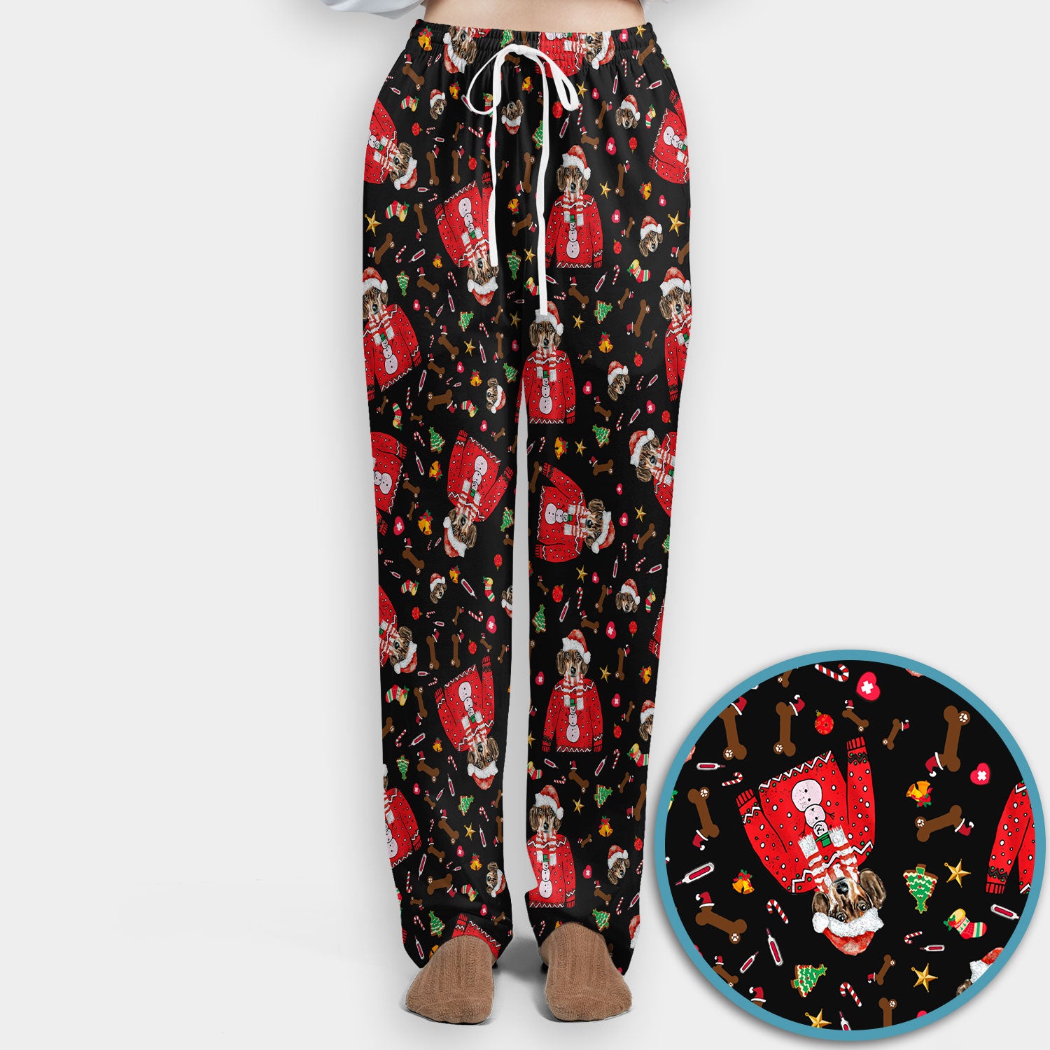 Funny Dog Christmas Scrub Set – Cute Puppy in Santa Outfit Pattern – Festive Holiday Medical Uniform For Nurses And Pet Lovers
