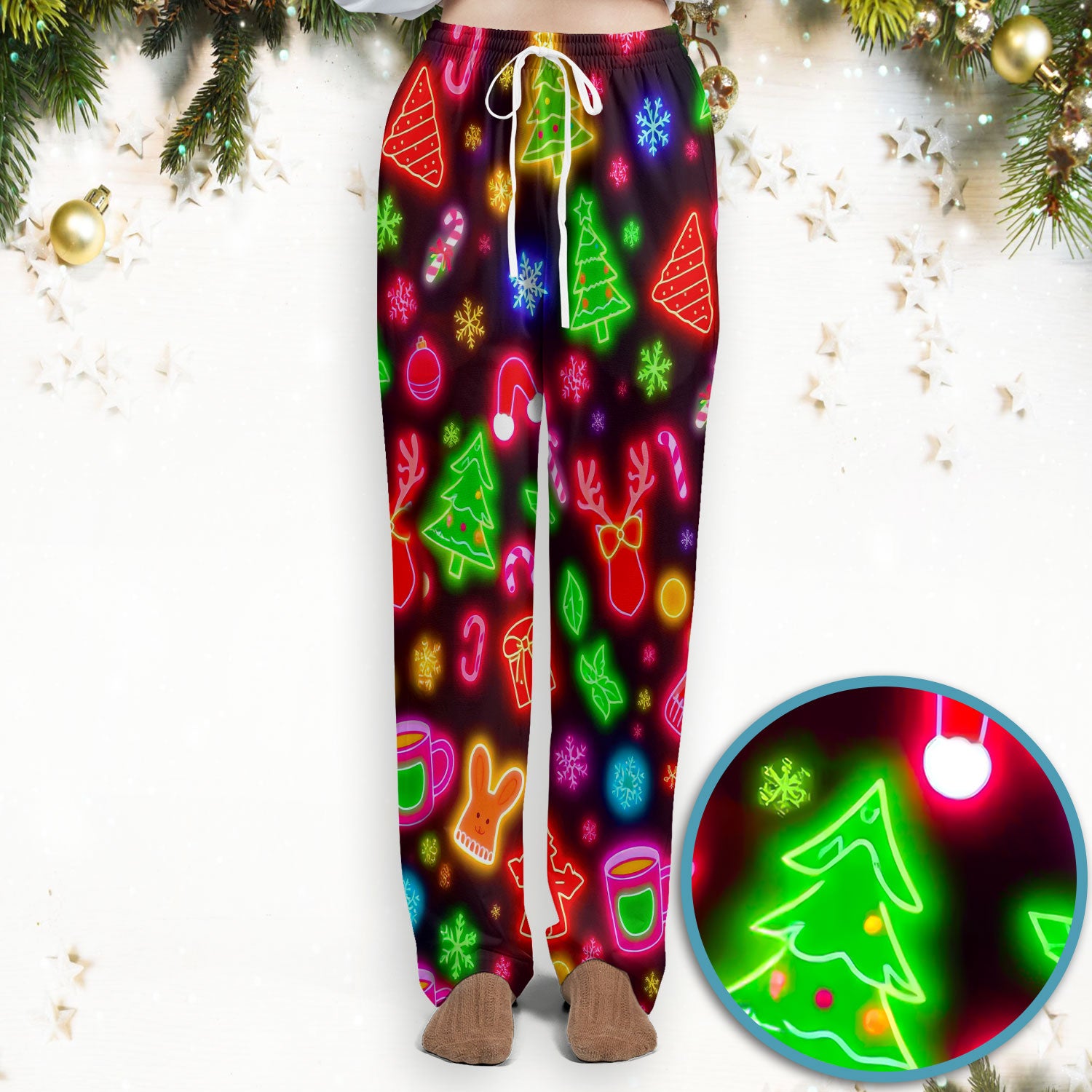 Reindeer Neon Xmas Scrub Set, Christmas Pattern Scrub Shirt,  Breathable Fabrics Nursing Uniform