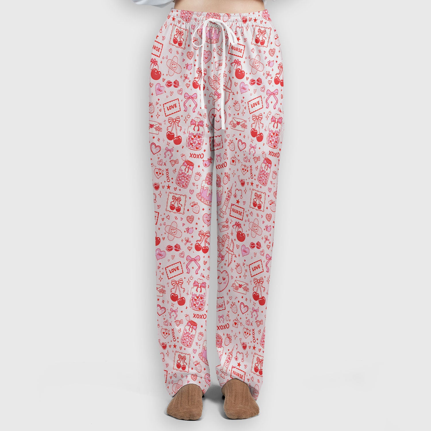 Valentine Pink XOXO Pattern Nurse Scrub Set, Comfortable Uniform Scrubs For Nursing