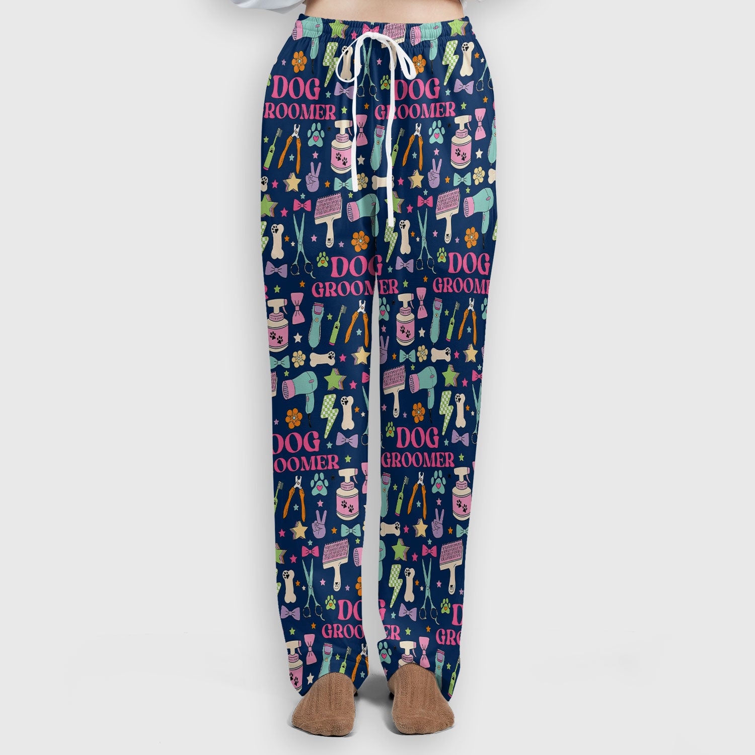 Dog Groomer Tools Pattern Women's Scrub Set, Scrub Pants and V Neck Top