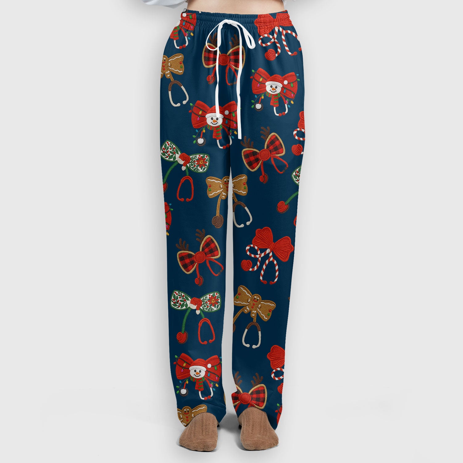 Christmas Stethoscope Bow Nurse Scrub Set, Xmas Pattern Scrub Shirt, Holiday Nursing Uniform