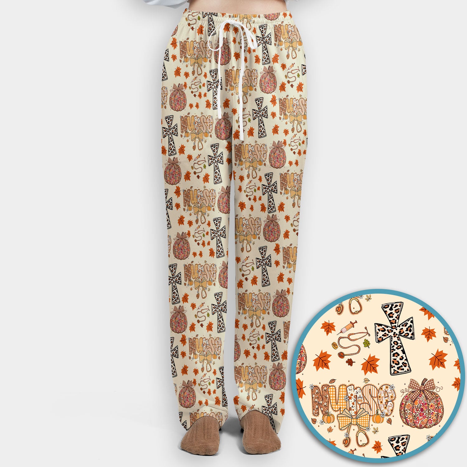 I Will Praise Him In Every Season - Boho Pumpkin Leopard Cross Fall Scrub Sets for Nurse - Thanksgiving Med Uniform for Women
