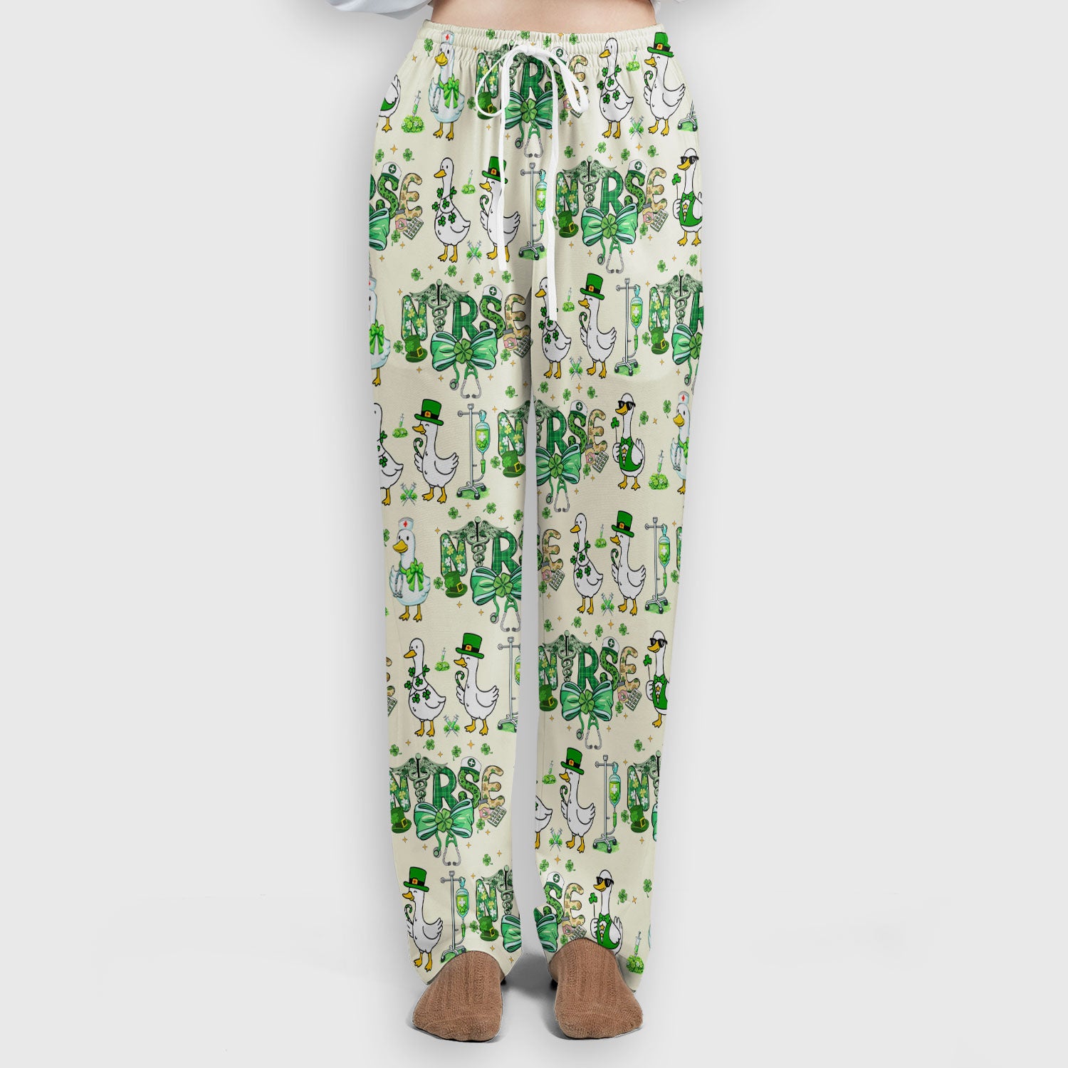 Funny Goose Nurse Shamrock Scrub Set, St. Patrick’s Day Nurse Pattern Shirt, Breathable Fabrics Nursing Uniform