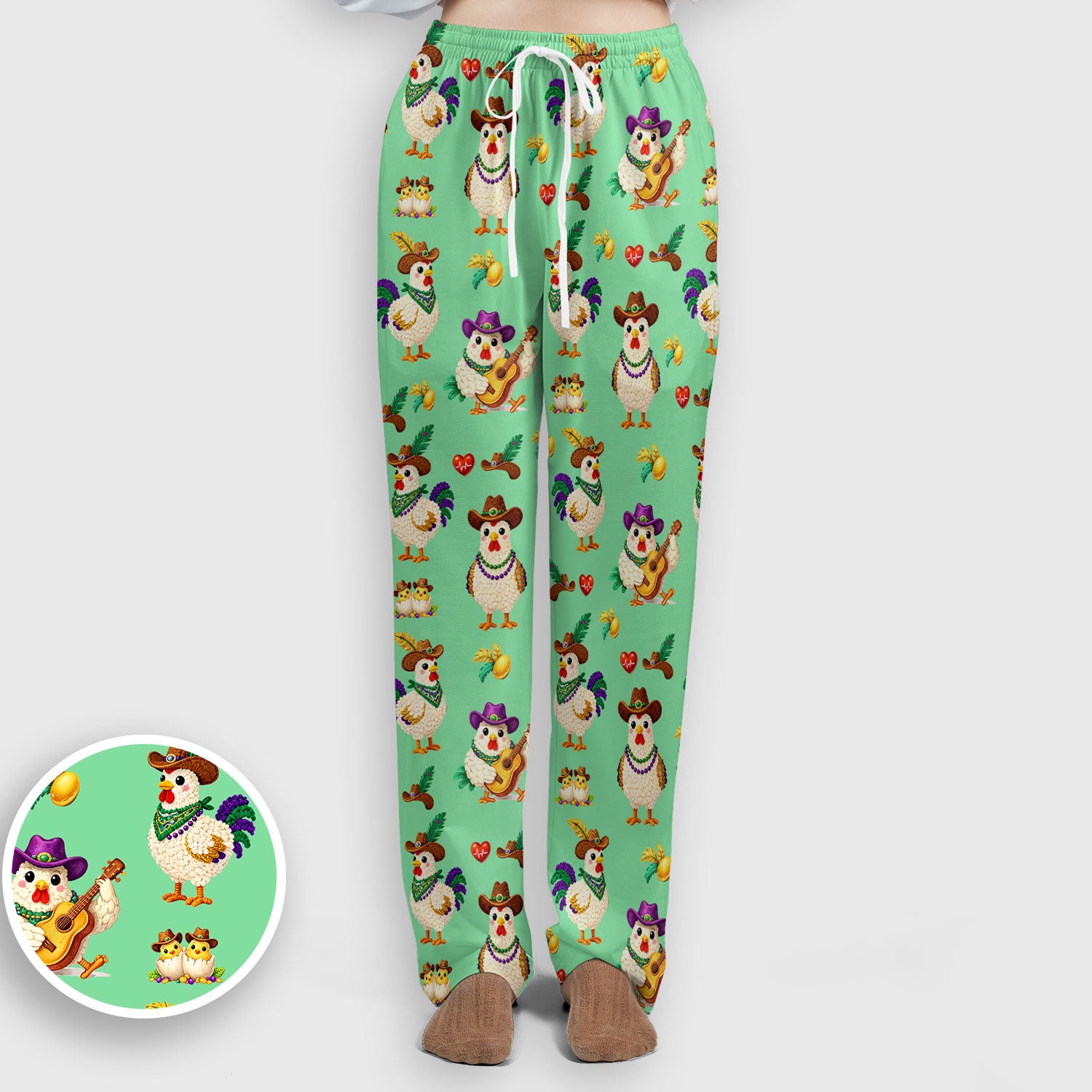 Funny Mardi Gras Rooster Cowboy Print Set, Women's Scrub Sets