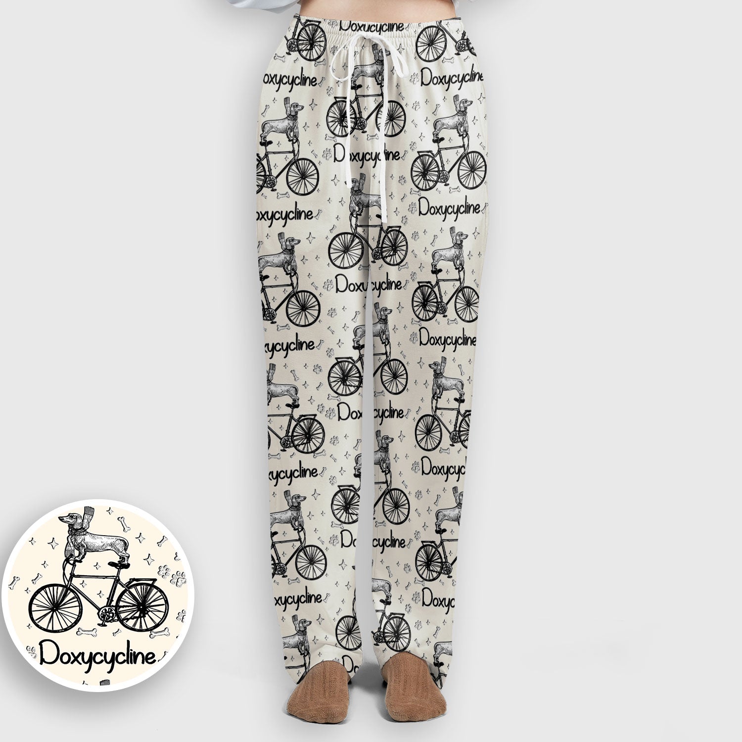 Funny Doxycycline Dog Bicycle Print Scrub Set, Scrub Pants and V Neck Top