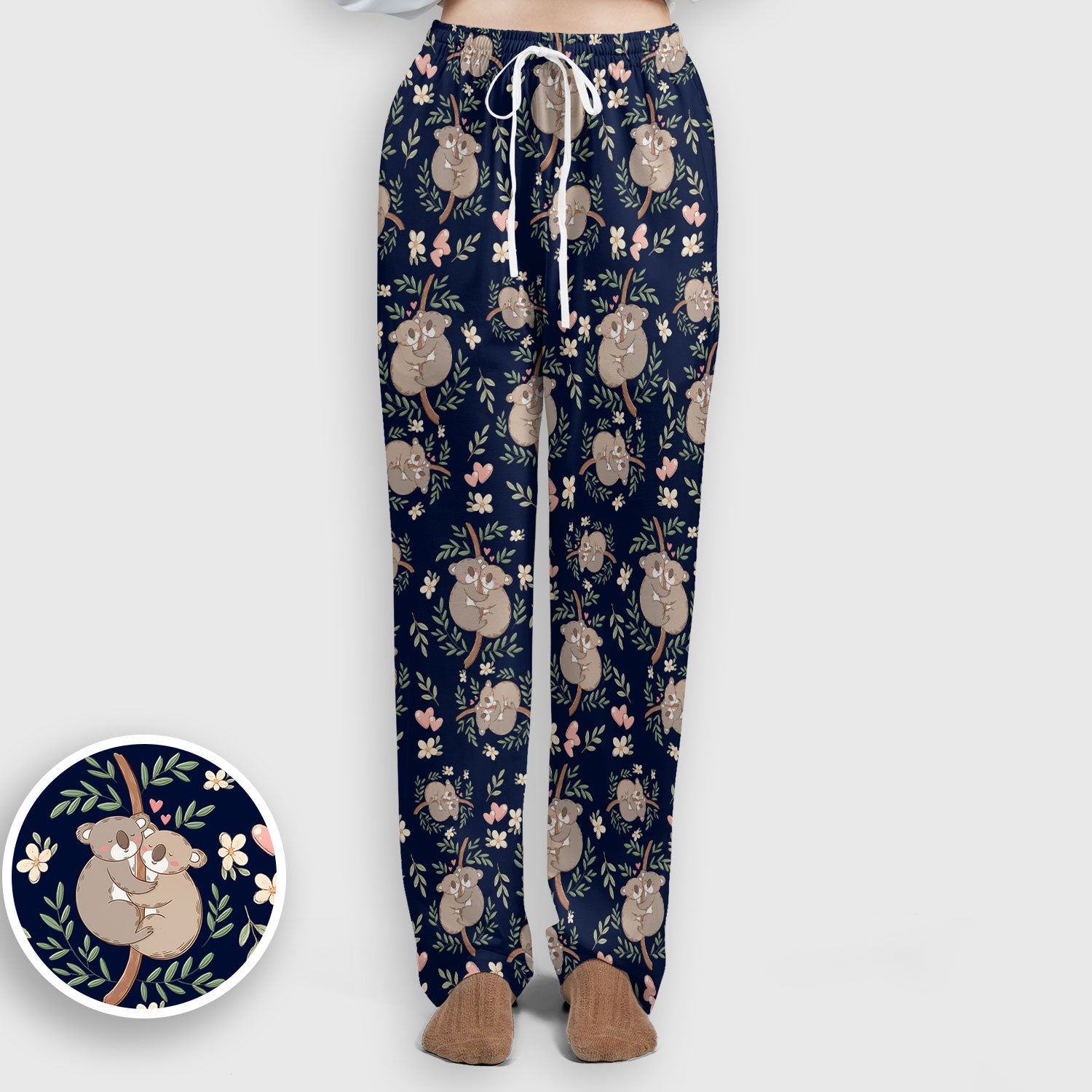 Cute Koala Couple Floral Medical Print Scrub Set, Women's Scrub Sets