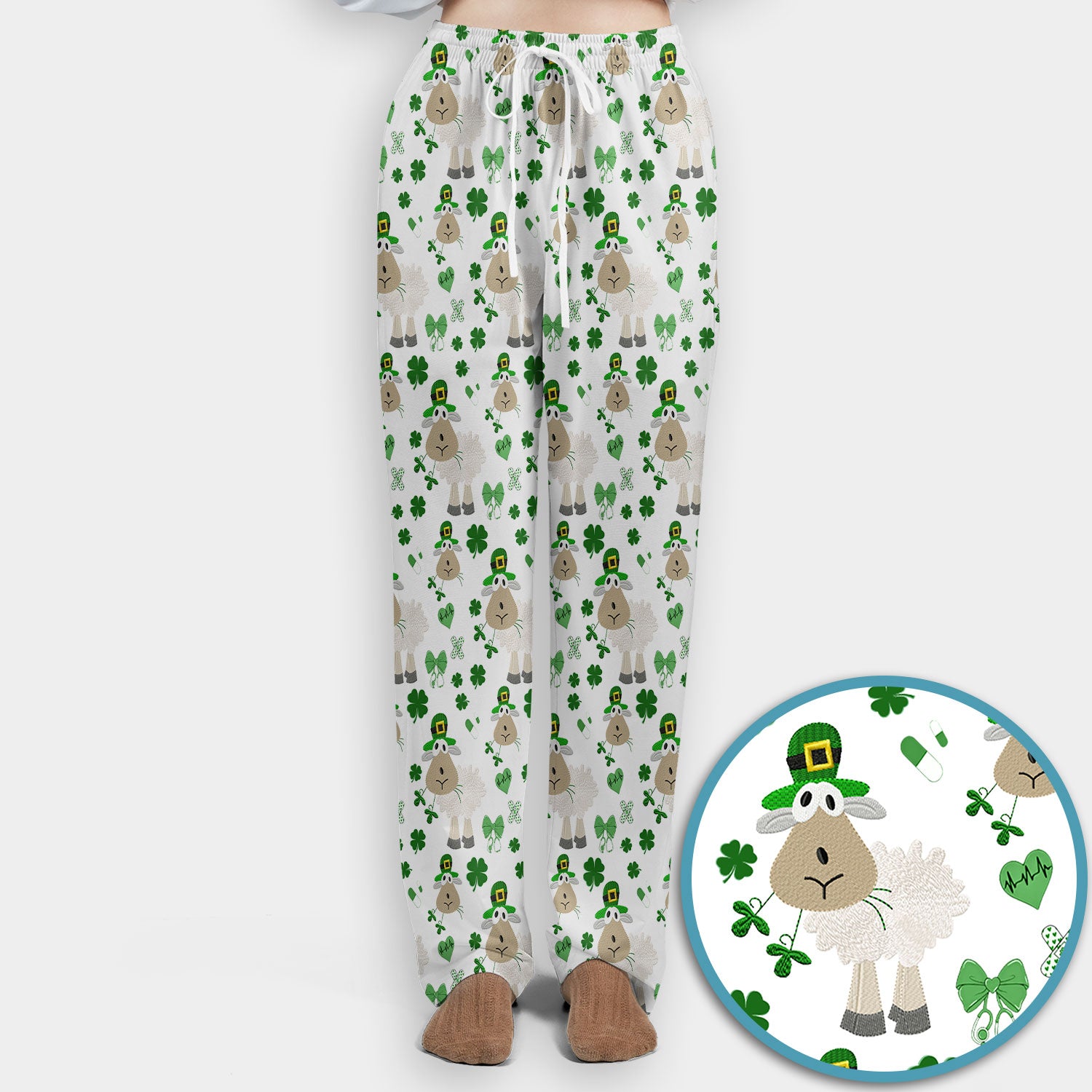 Nurse St. Patrick Scrubs Set, Cute Sheep Shamrock Pattern Nurse Shirt, Breathable Fabrics Nursing Uniform