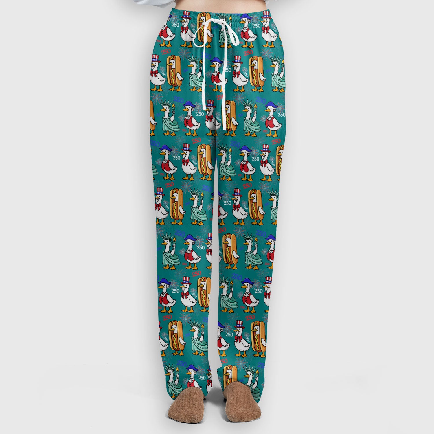 Patriotic Duck Independence Day Pattern Scrub Set, Scrub Pants and V Neck Top