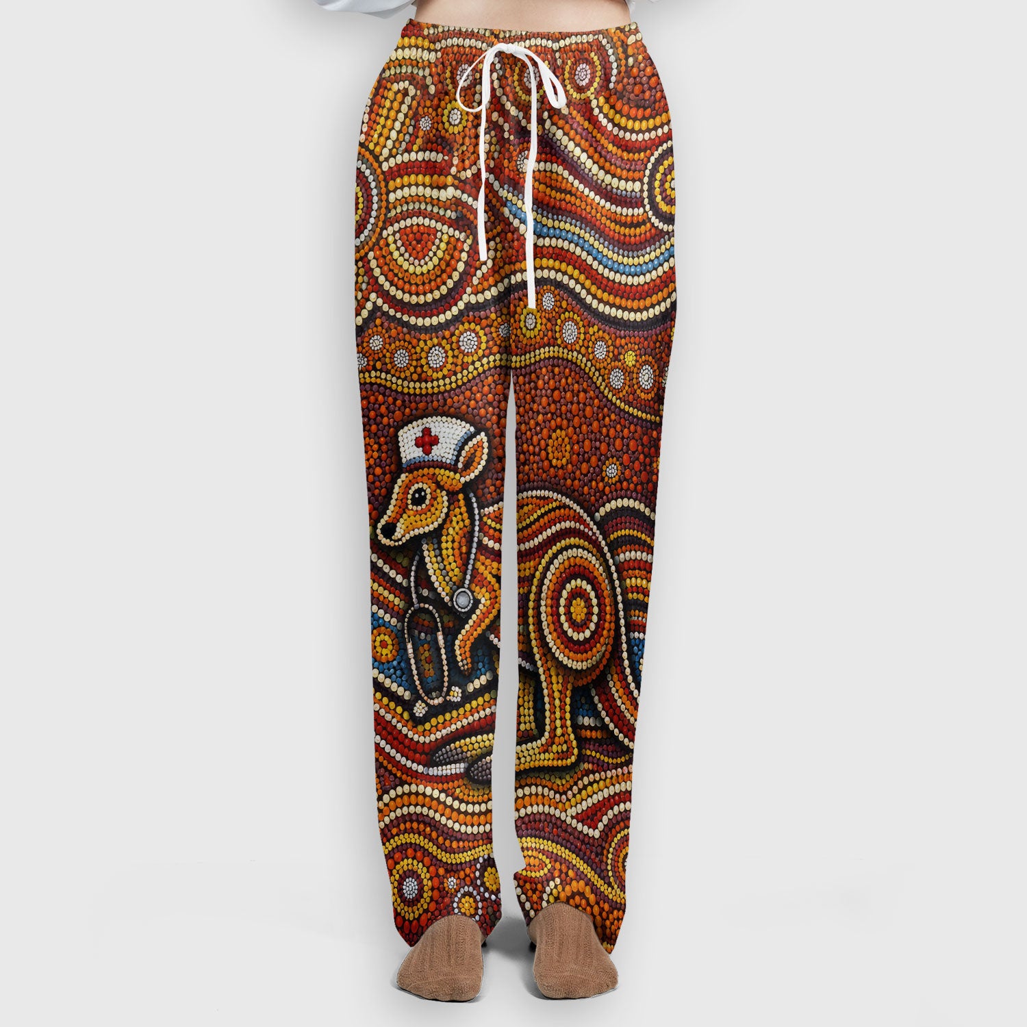 Australian Aboriginal Nurse Scrub Set, Kangaroo Dot Art Medical Nurses Shirt, Breathable Fabrics Nursing Uniform