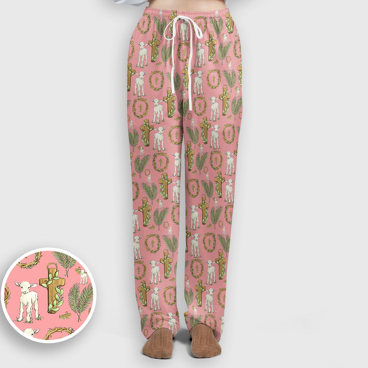 Faith Lamb Cross Pattern Women's Scrub Set, Scrub Pants and V Neck Top