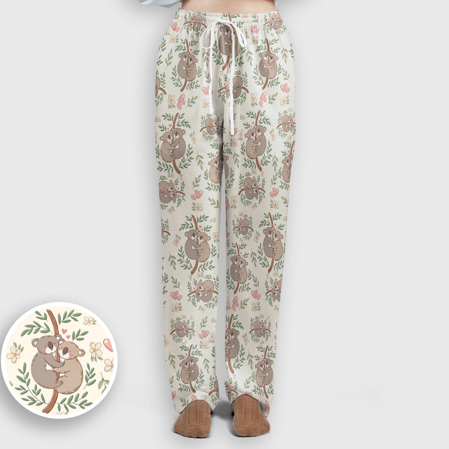 Cute Koala Couple Floral Medical Print Scrub Set, Women's Scrub Sets