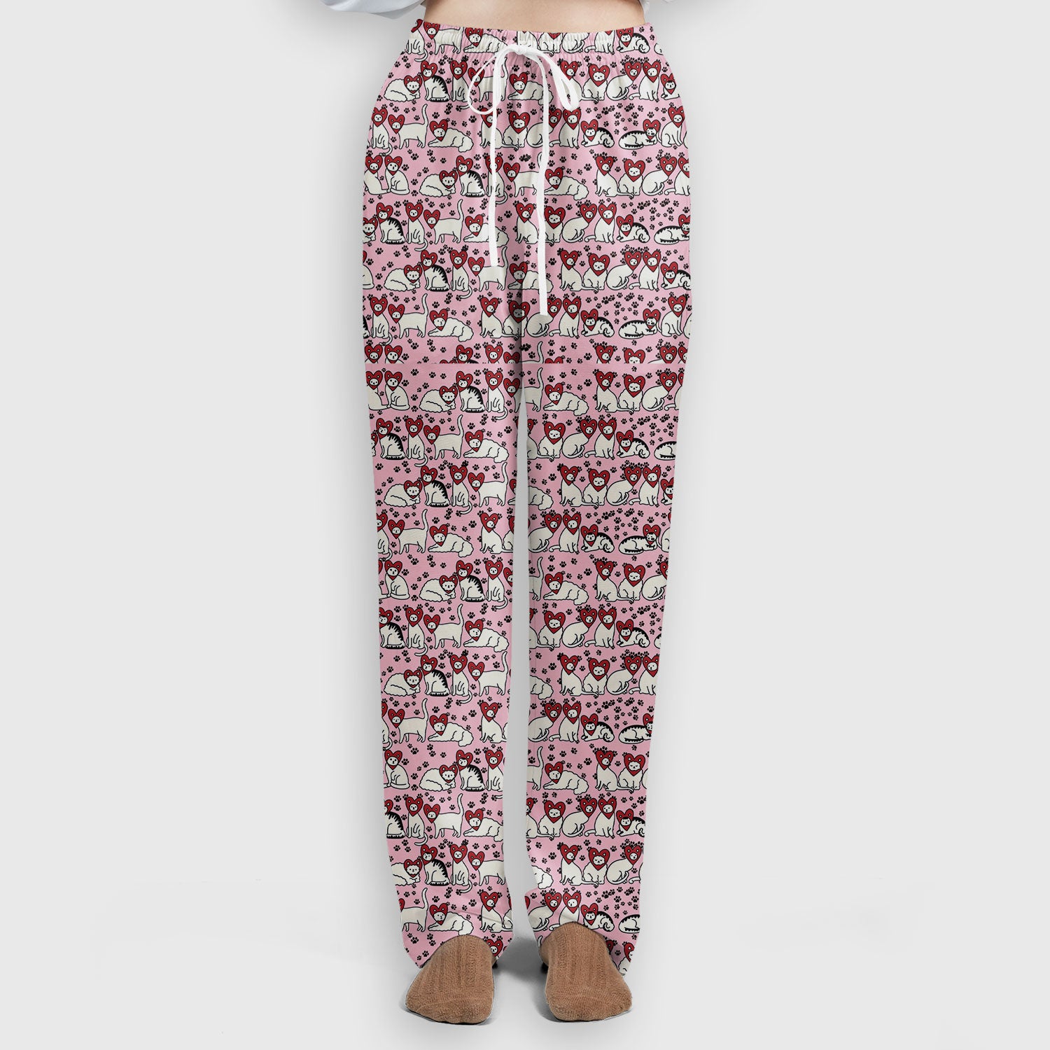 Cute Cat Heart Pattern Scrub Set, Funny Cat Scrub Shirt For Nurses, Breathable Fabrics Nursing Uniform