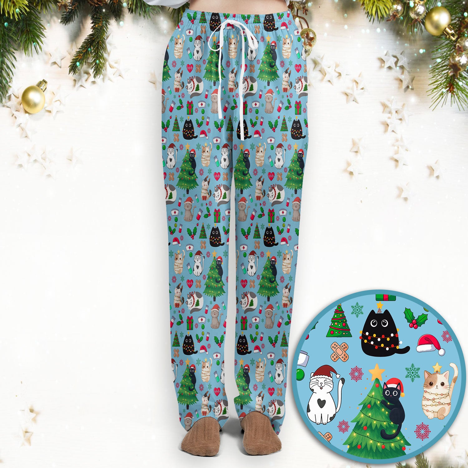 Christmas Cat Scrub Set, Xmas Pet Pattern Scrub Shirt, Breathable Fabrics Nursing Uniform