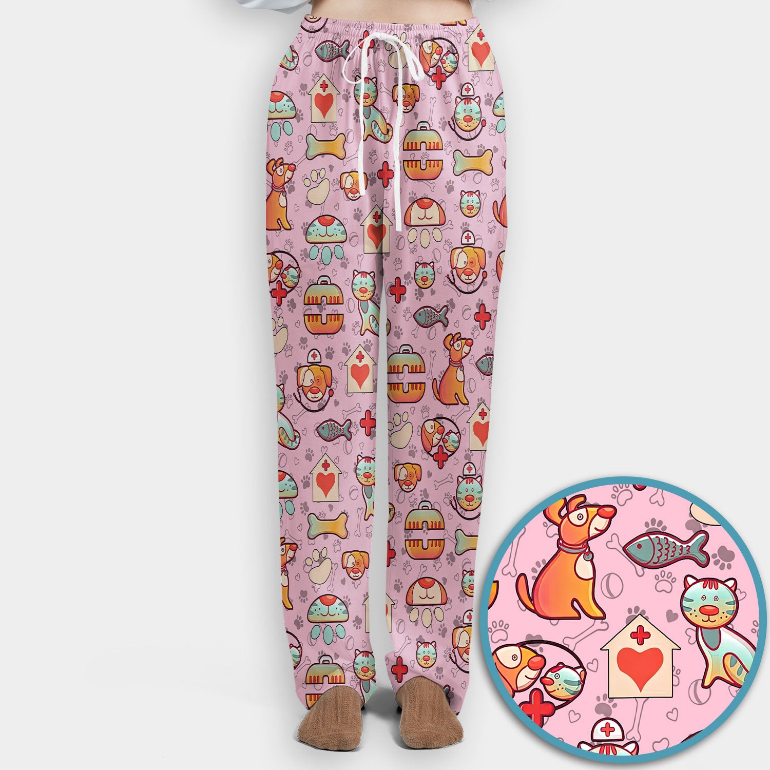 Veterinary Nurse Scrub Set - Cute Cat Dog Paw Scrubs Pants and V Neck Top - Funny Animal Vet Tech Uniform for Women