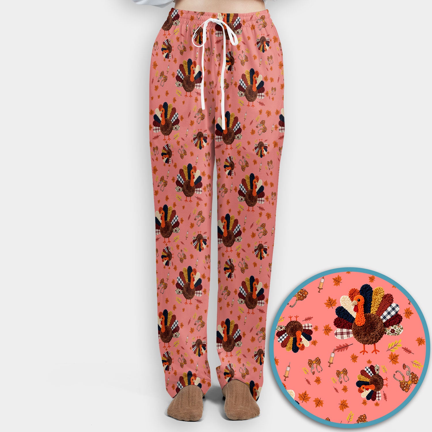 Thanksgiving Women's Scrub Sets - Funny Autumn Turkey Pants and V Neck Top - Breathable Fabrics Nursing Uniform