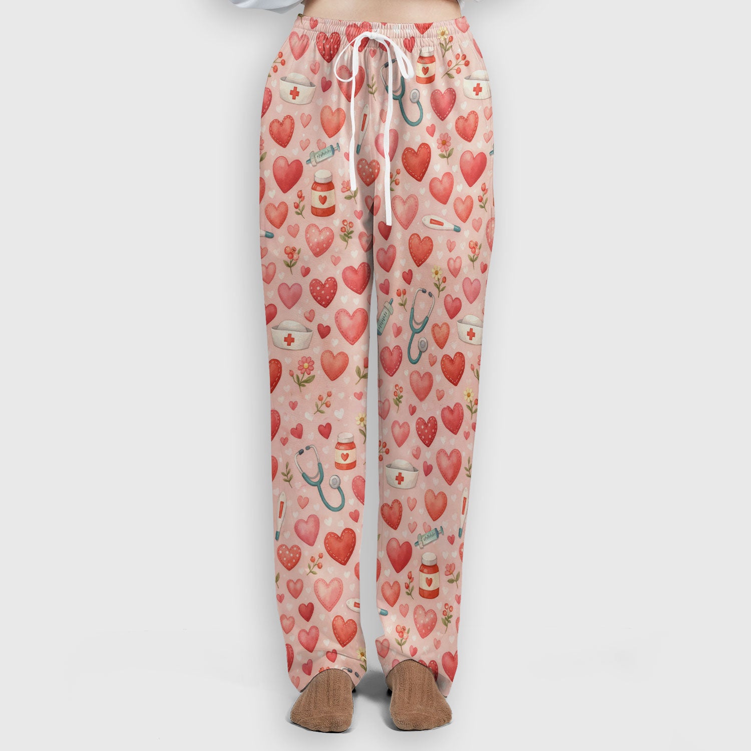 Cute Medical Heart Pattern Scrub Set, Valentine Nurse Scrub Shirt, Breathable Fabrics Nursing Uniform