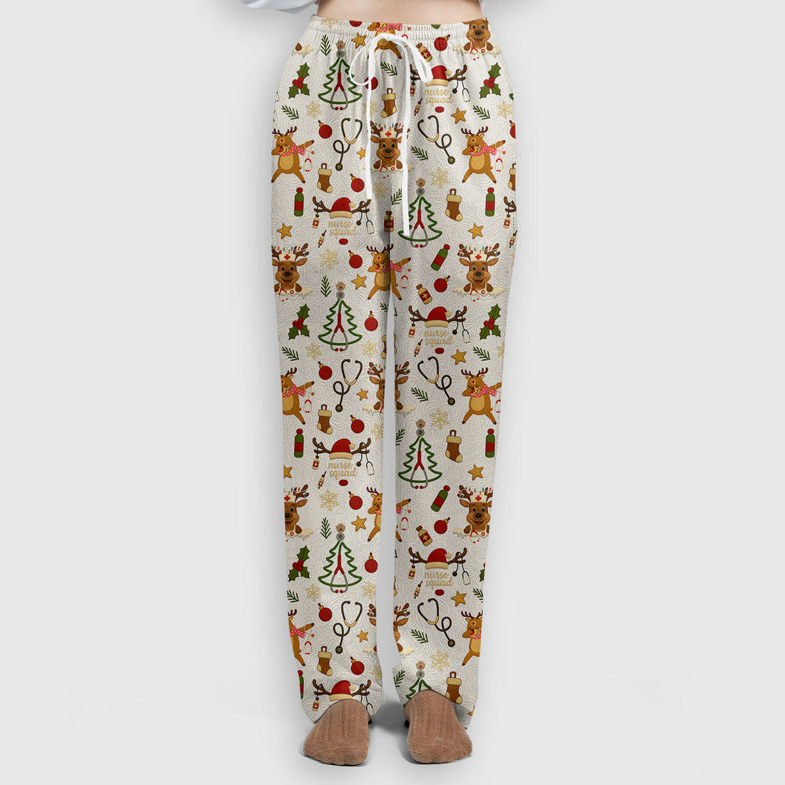 Christmas Reindeer Nurse Scrub Set for Women - Cute Holiday Pattern Scrub Top and Pants - Funny Festive Nursing Outfit Gift for RN LPN CNA