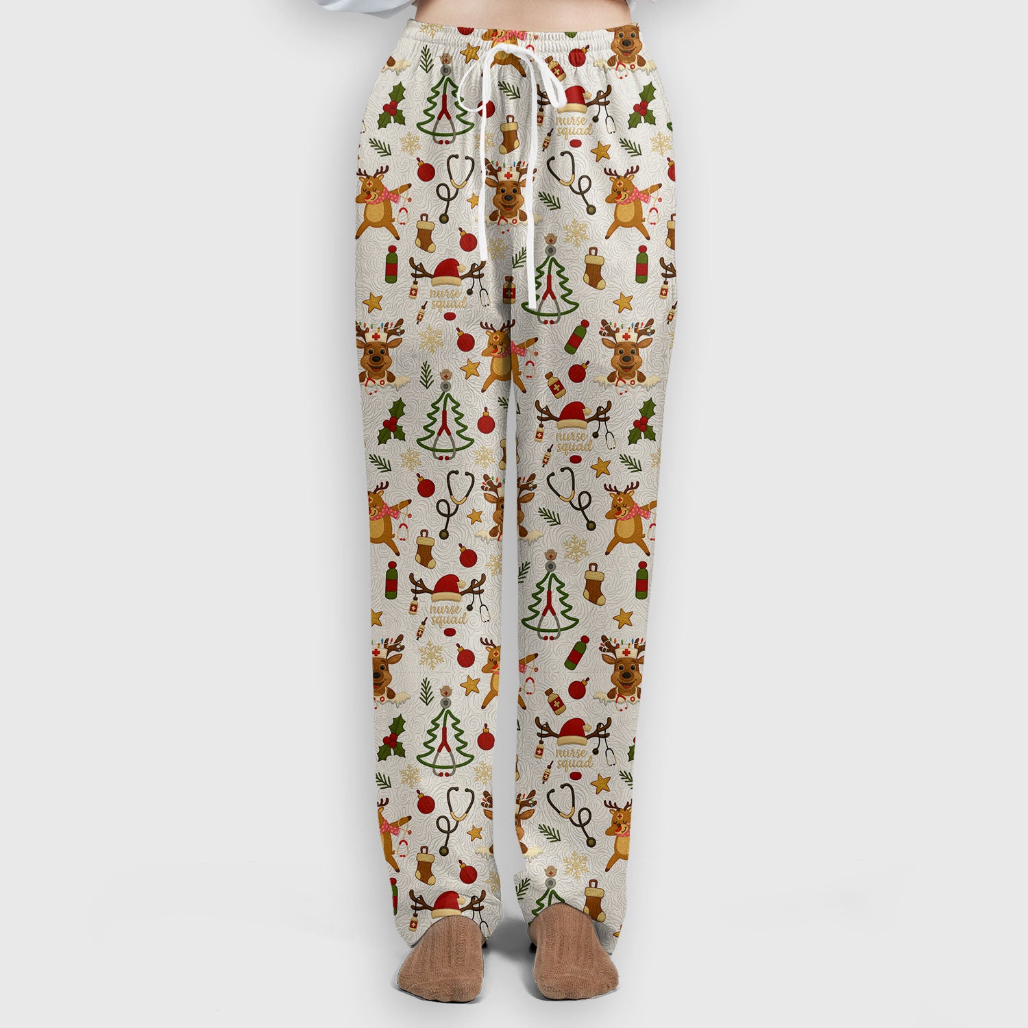 Christmas Reindeer Nurse Scrub Set for Women - Cute Holiday Pattern Scrub Top and Pants - Funny Festive Nursing Outfit Gift for RN LPN CNA