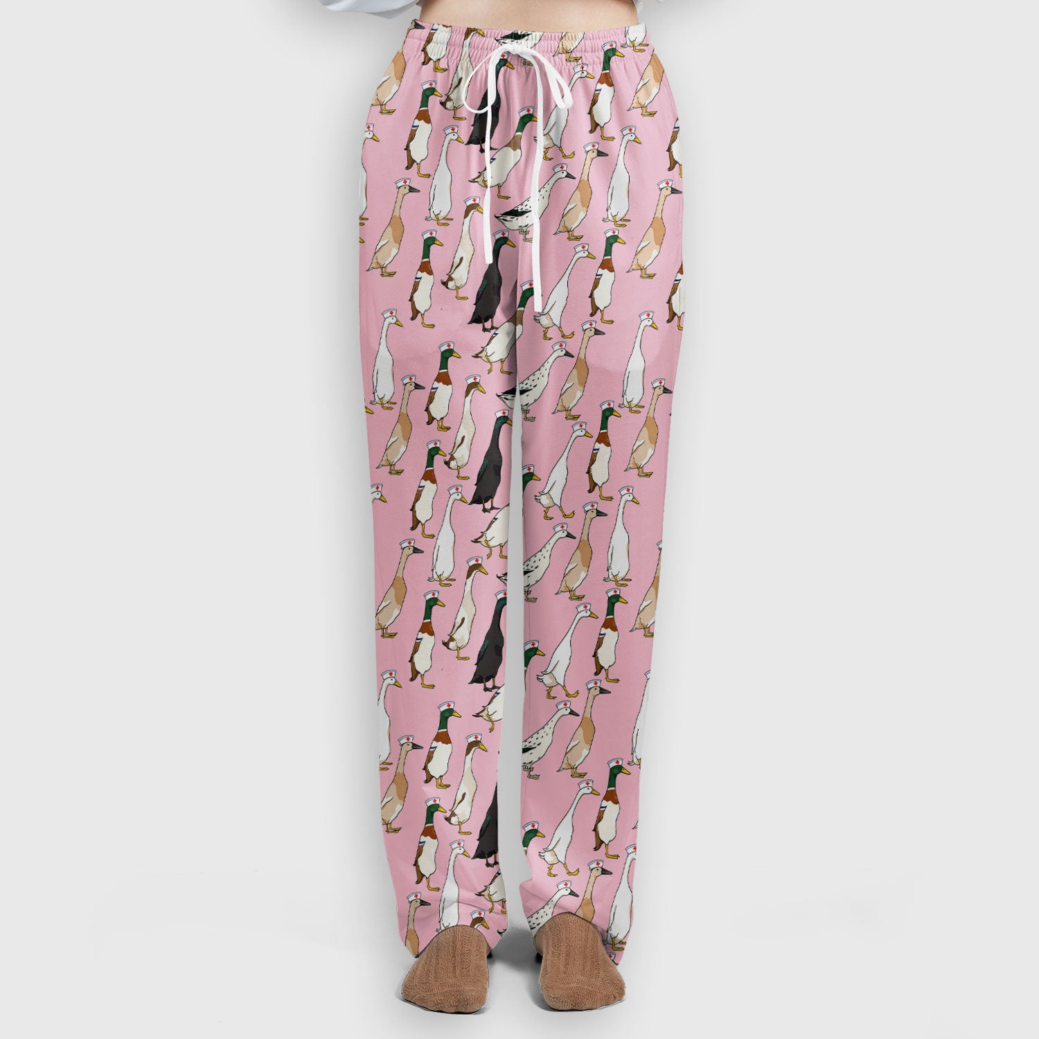 Funny Nurse Duck Pattern Scrub Set, Breathable Med Uniform