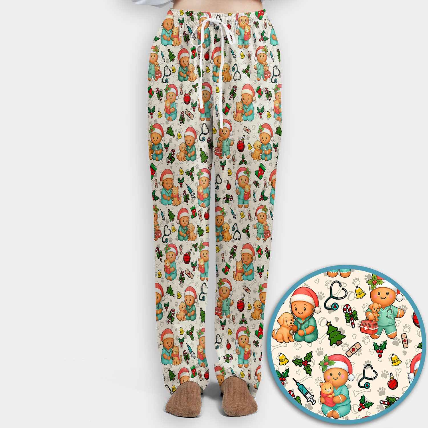 Cute Pharmacy Christmas Scrub Set – Funny Gingerbread Nurse Print Shirt – Festive Holiday Medical Uniform for Pharmacy Tech and Doctor