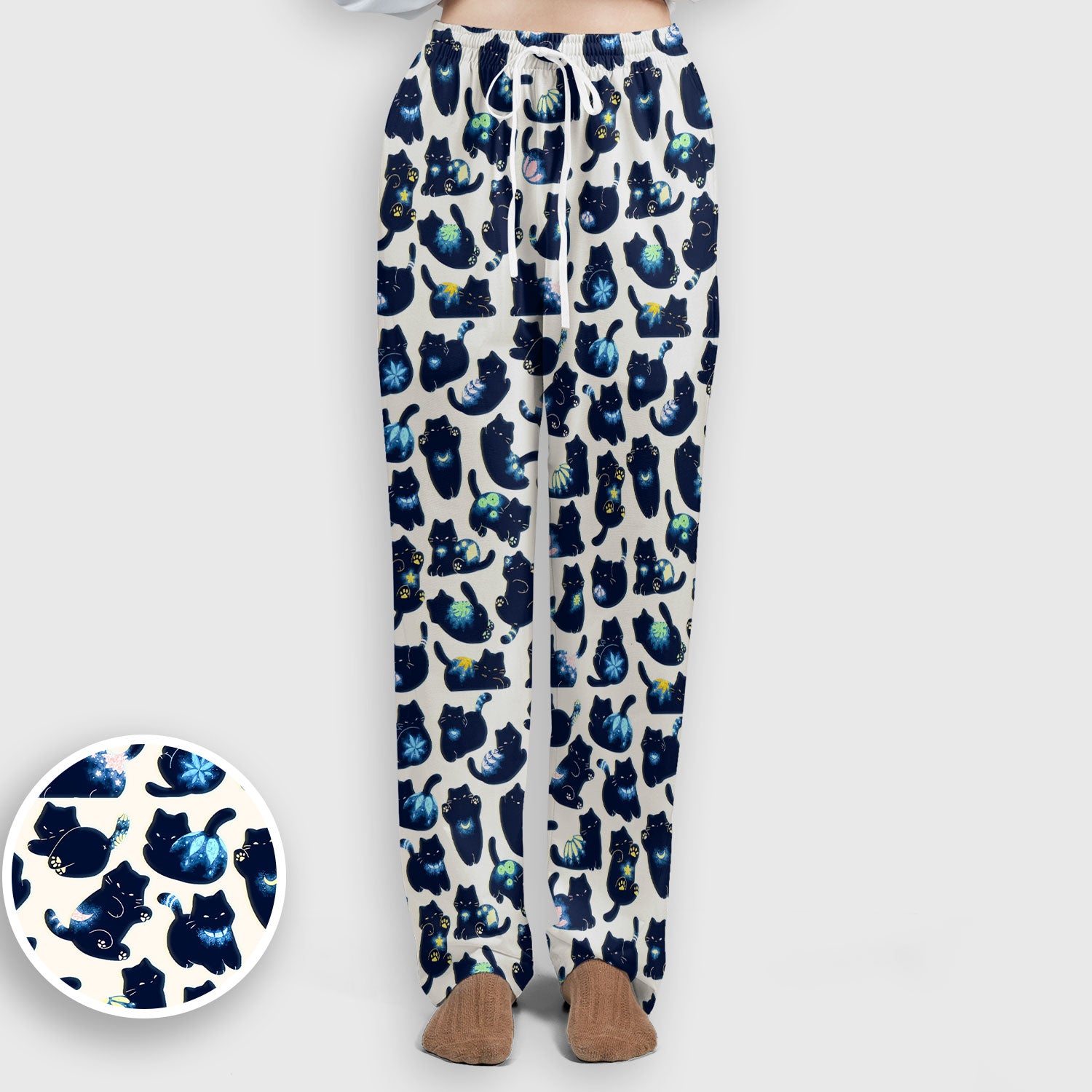 Midnight Cat Scrub Set, Black Cat Pattern Nurse Shirt, Breathable Fabrics Nursing Uniform