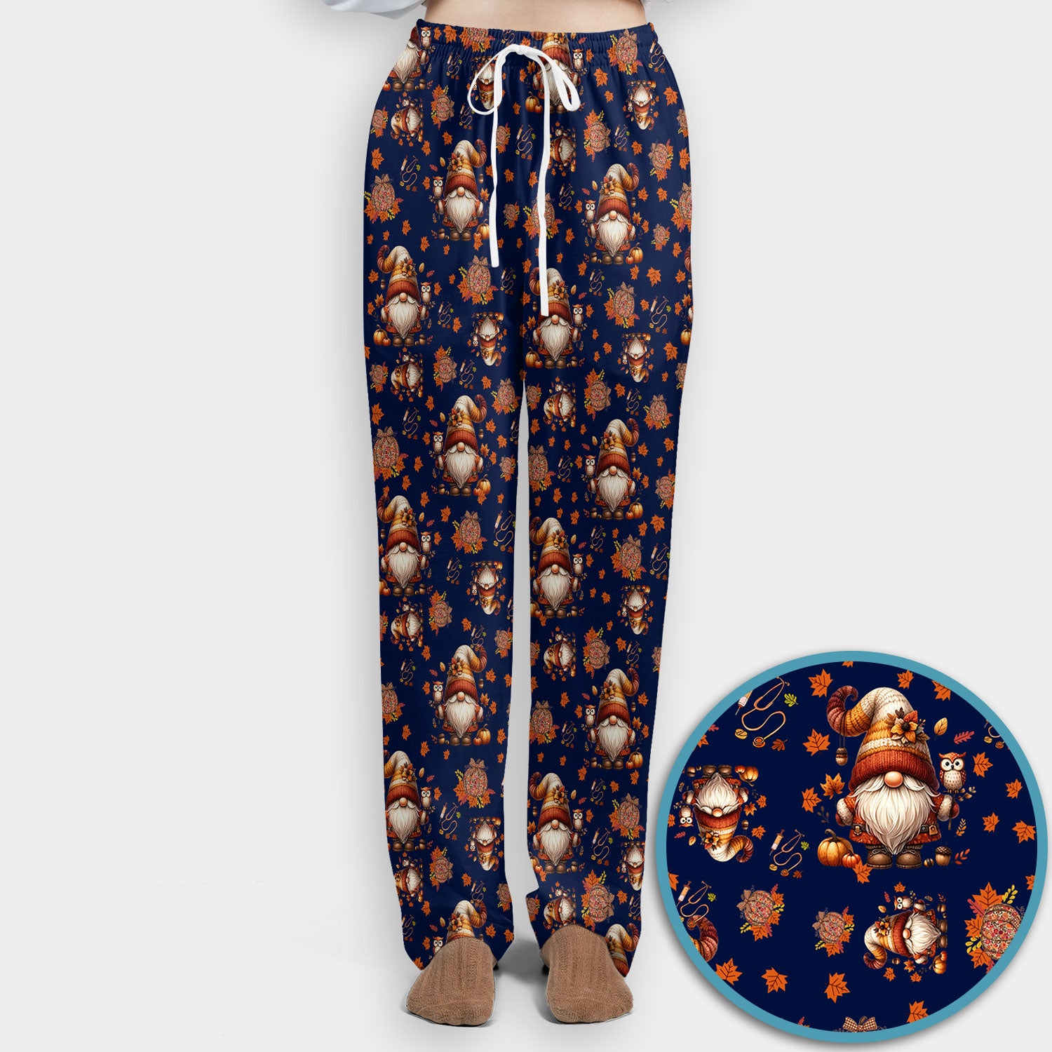 Autumn Leaves Pumpkin Scrubs Set for Women - Gnome Scrubs for Nurse Mama - Breathable Fabrics Nursing Uniform