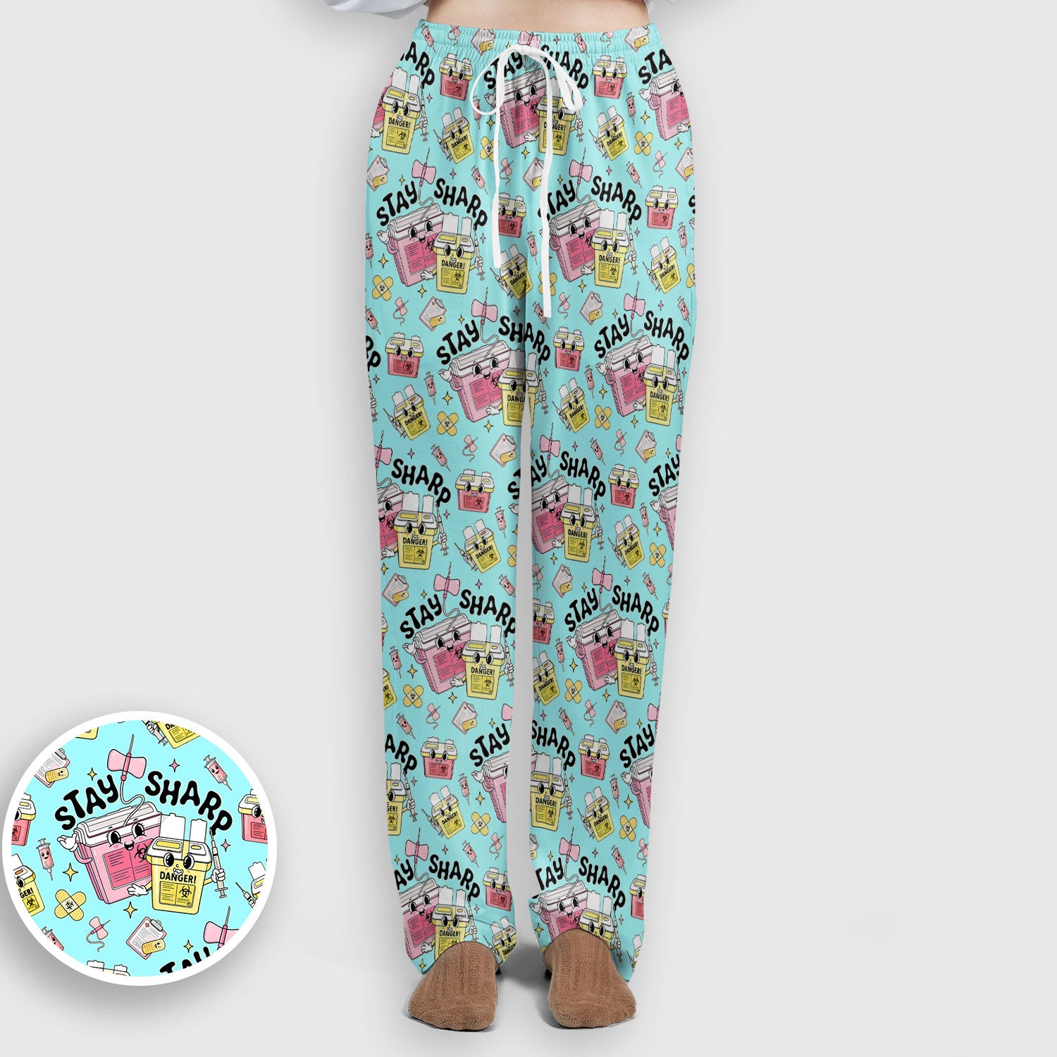 Stay Sharp Nurse Scrub Set, Cute Medical Pattern Scrubs, Breathable Fabrics Nursing Uniform
