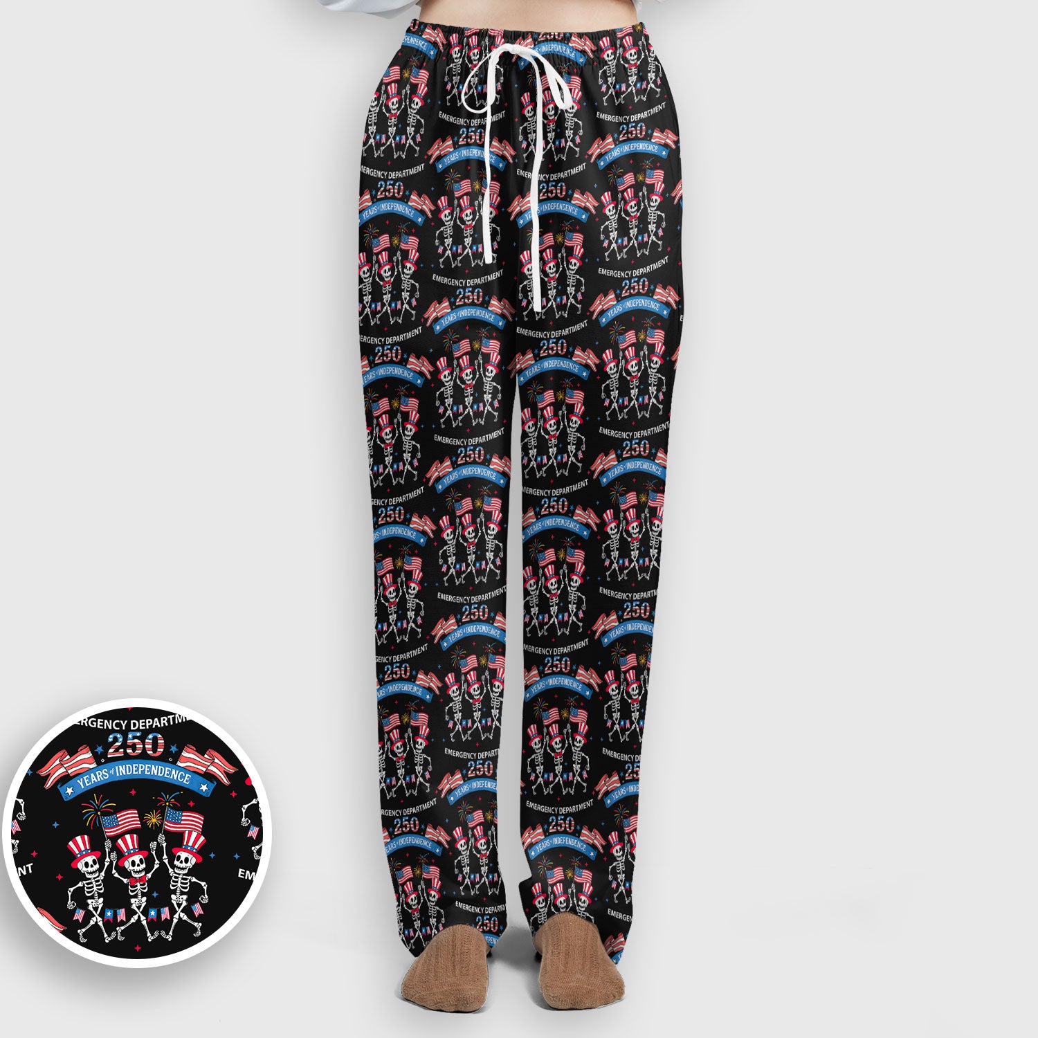 Patriotic Skeleton 250 Years ER Print Scrub Sets, Breathable Med Uniform