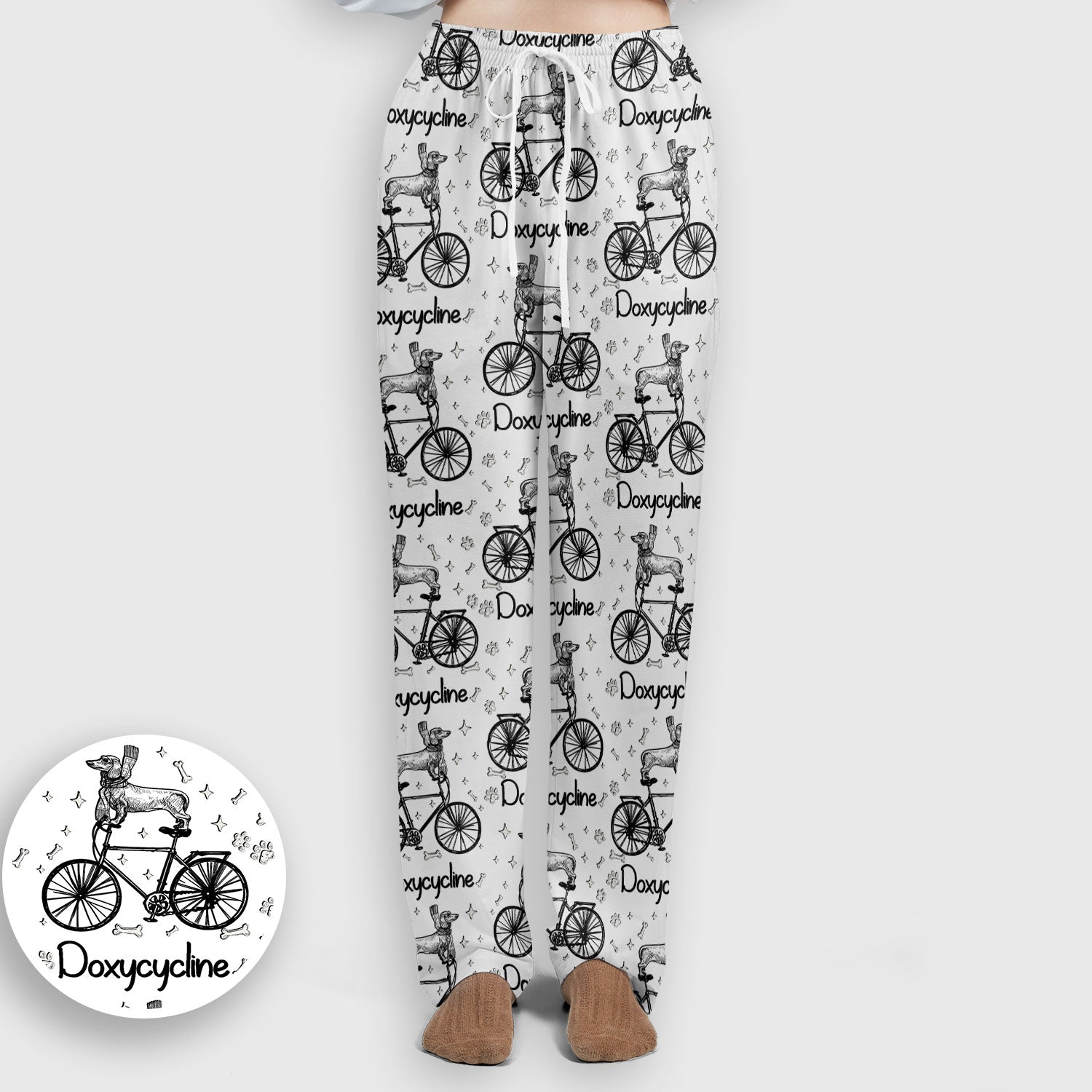 Funny Doxycycline Dog Bicycle Print Scrub Set, Scrub Pants and V Neck Top