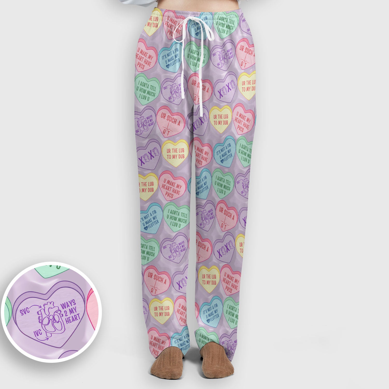 Medical Candy Heart Valentine Pattern Women’s Scrub Sets, Fun Medical Pattern, Breathable Med Uniform