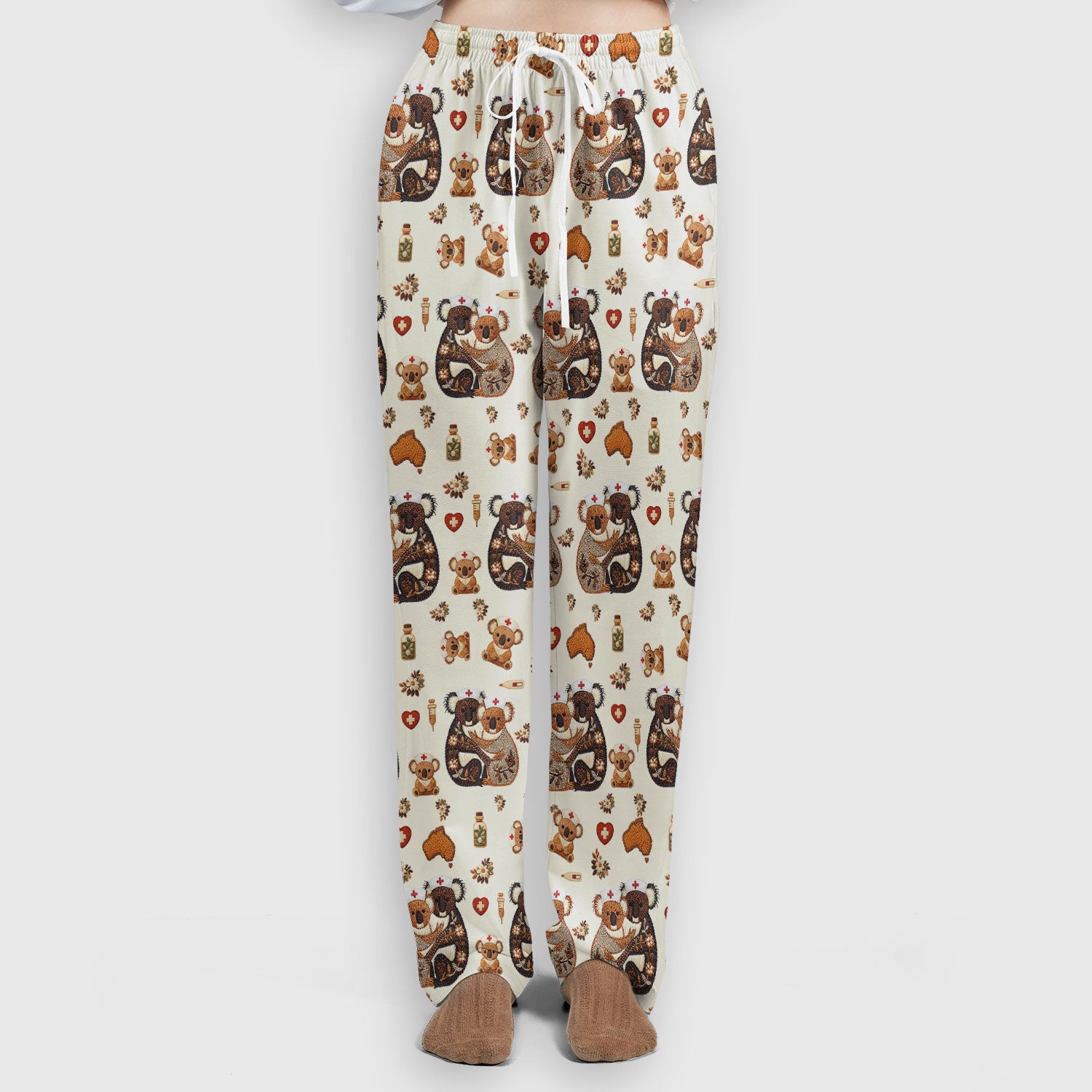 Cute Cartoon Koala Valentine Nurse Design Scrub Set, Breathable Med Uniform