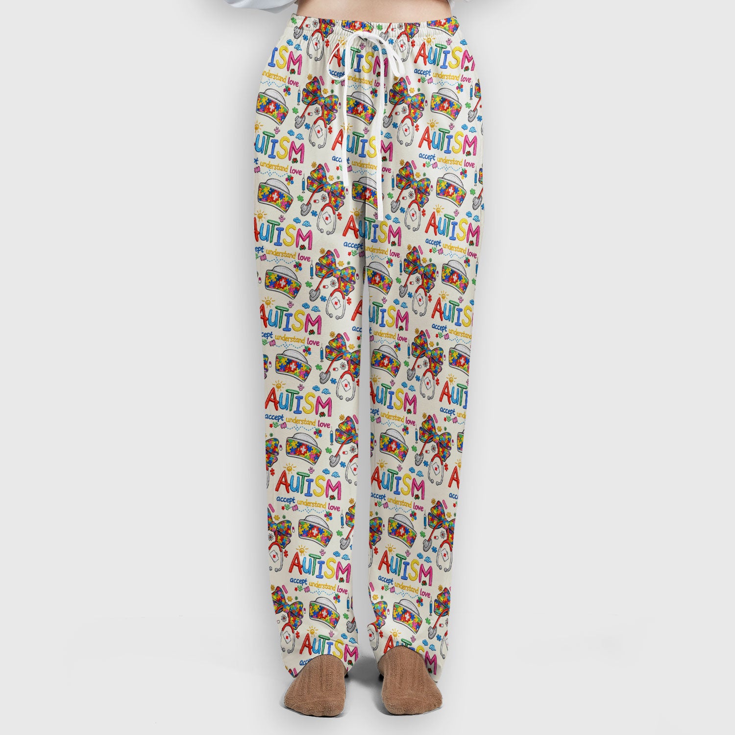 Autism Awareness Pattern Nurse Scrub Set, Accept Understand Love Puzzle Nurses Shirt, Breathable Fabrics Nursing Uniform