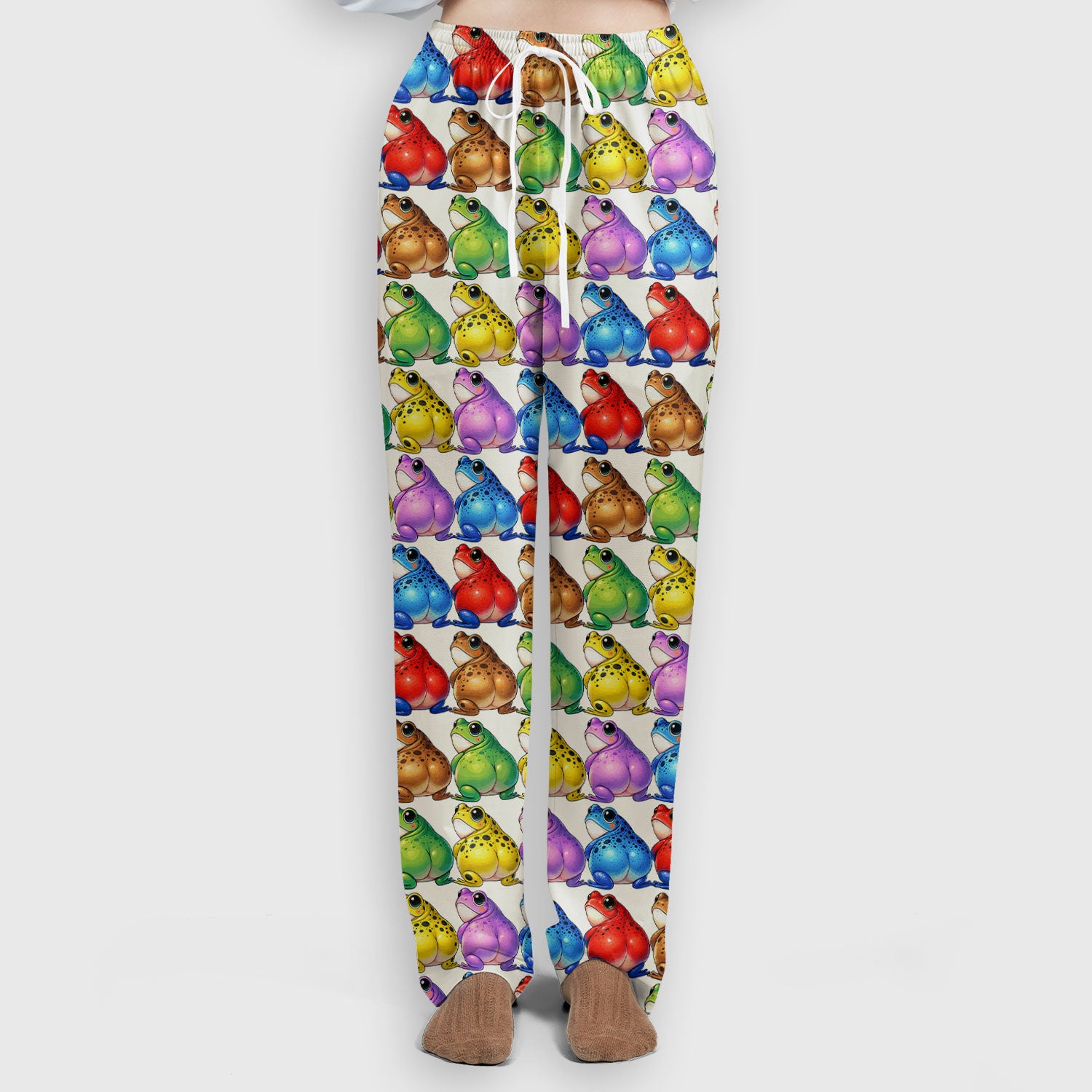 Funny Colorful Frogs Pattern Scrubs Sets, Scrub Pants and V Neck Top