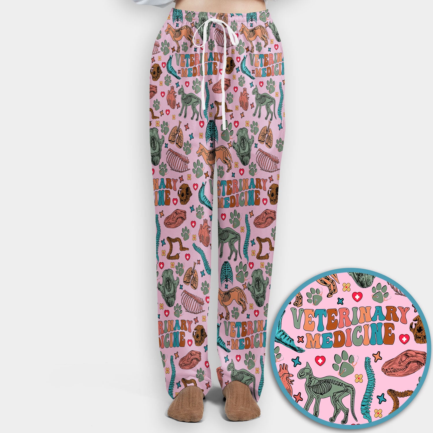 Veterinary Medicine Scrub Set - Cute Animal Anatomy Scrubs Pants and V Neck Top - Fun Vet Tech Nurse Uniform for Women