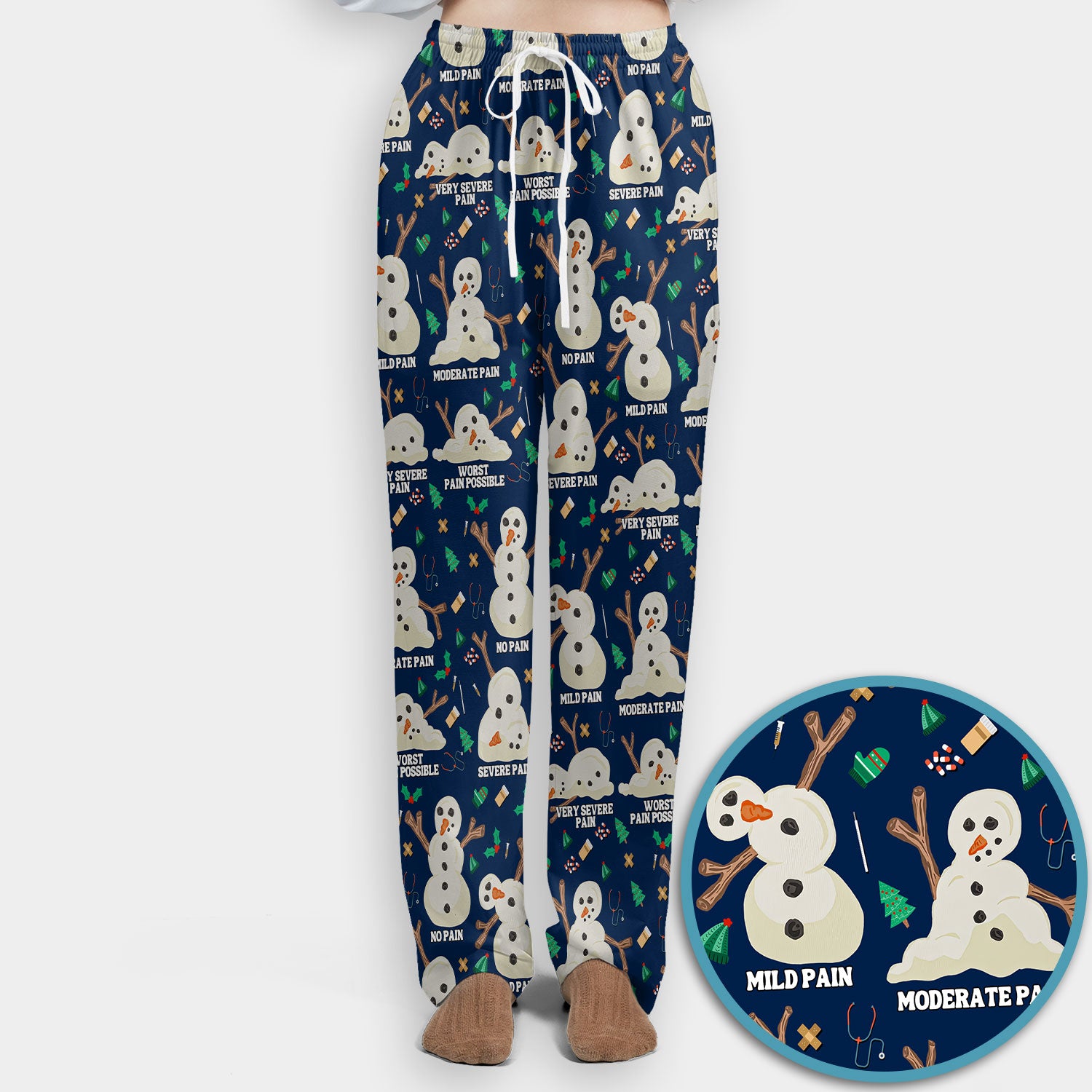 Funny Snowman Pain Scale Scrub Set for Nurse - Christmas Medical Pants and V Neck Top for Women RN LPN CNA
