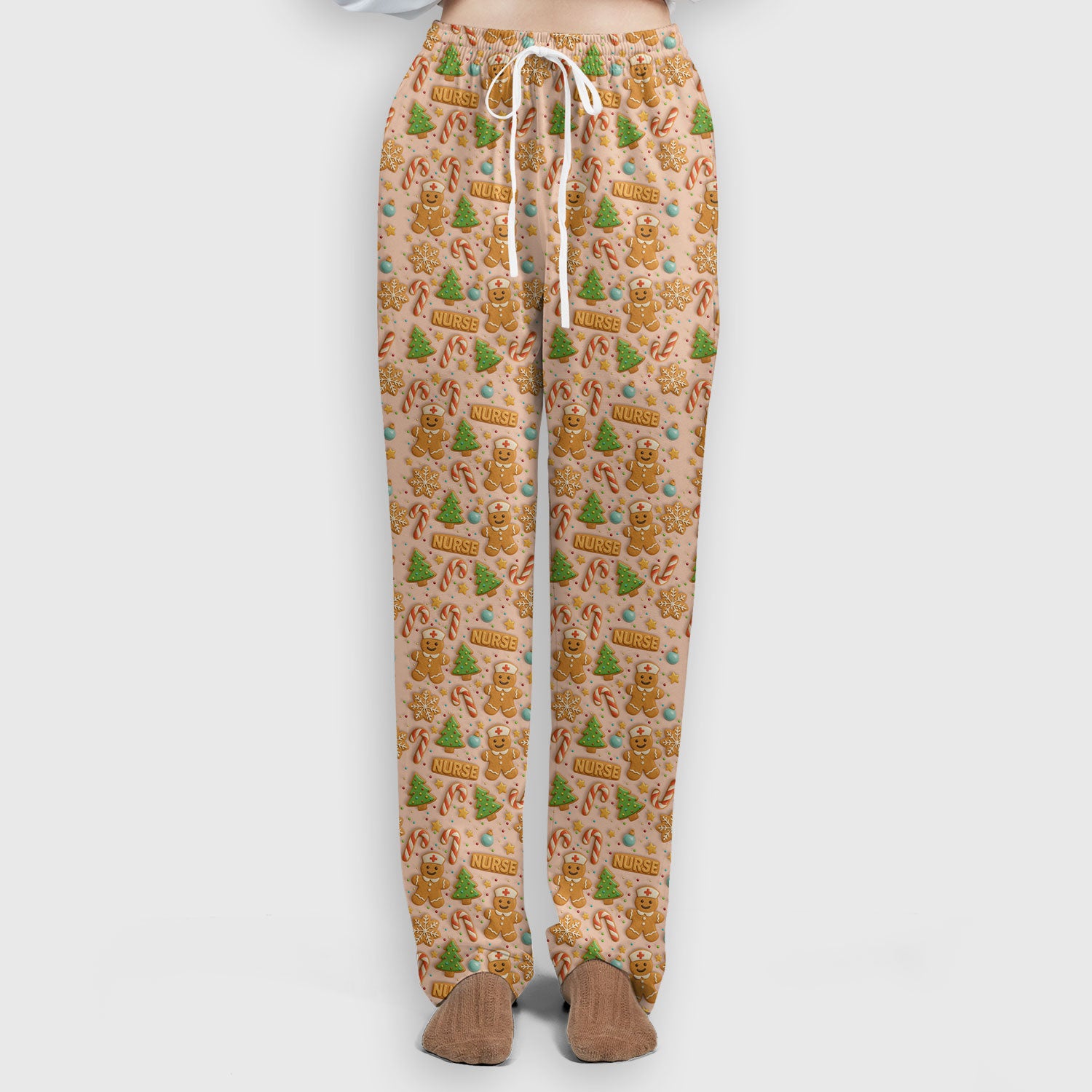 Cute Gingerbread Christmas Scrubs for Women - Holiday Cookie Pattern Scrub Top & Pants - Festive Christmas Scrubs with Charming Design