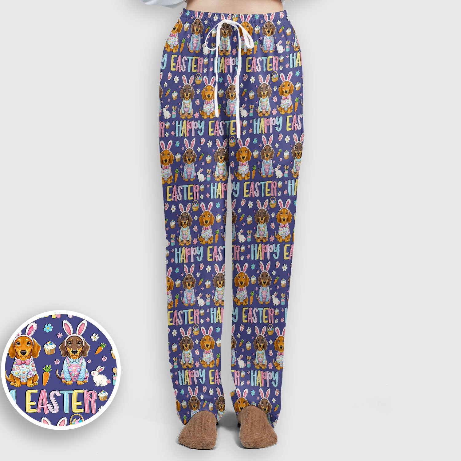 Happy Easter Dachshund Puppy Pattern Scrub Set, Breathable Med Uniform