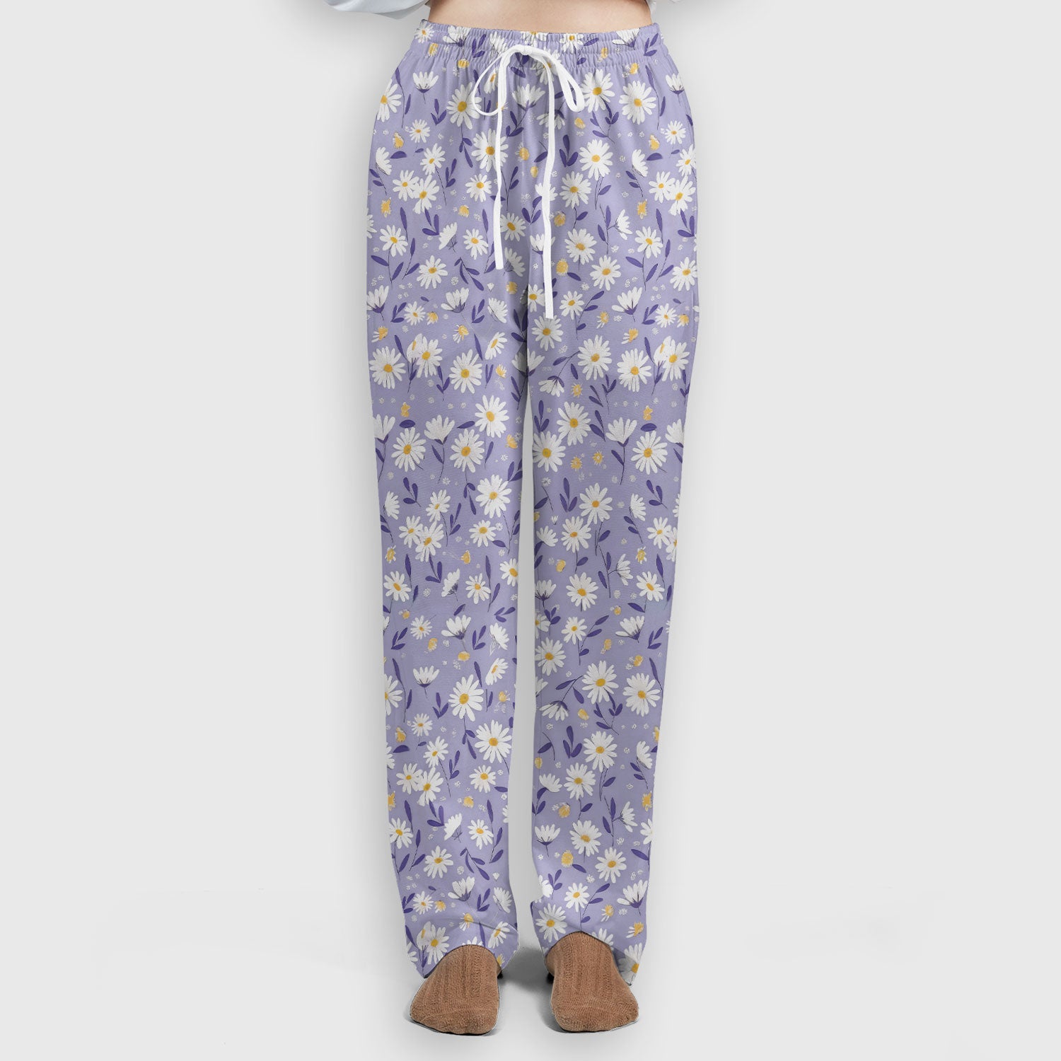 Cute Purple Daisy Botanical Print Scrub Set, Scrub Pants and V Neck Top