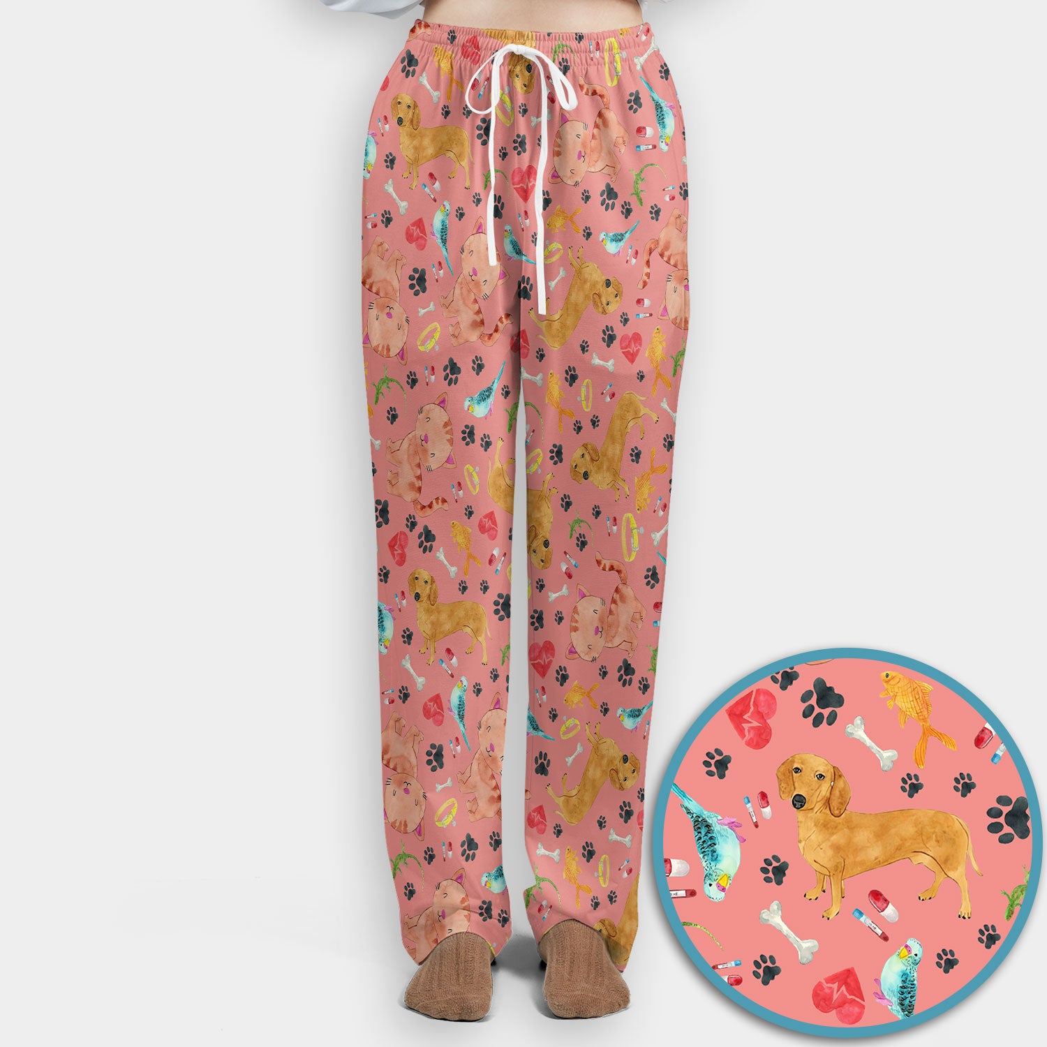 Cat Dog Veterinary Scrub Set - Cute Animal Paw Print Medical Pants and V Neck Top for Women RN CNA Vet Tech