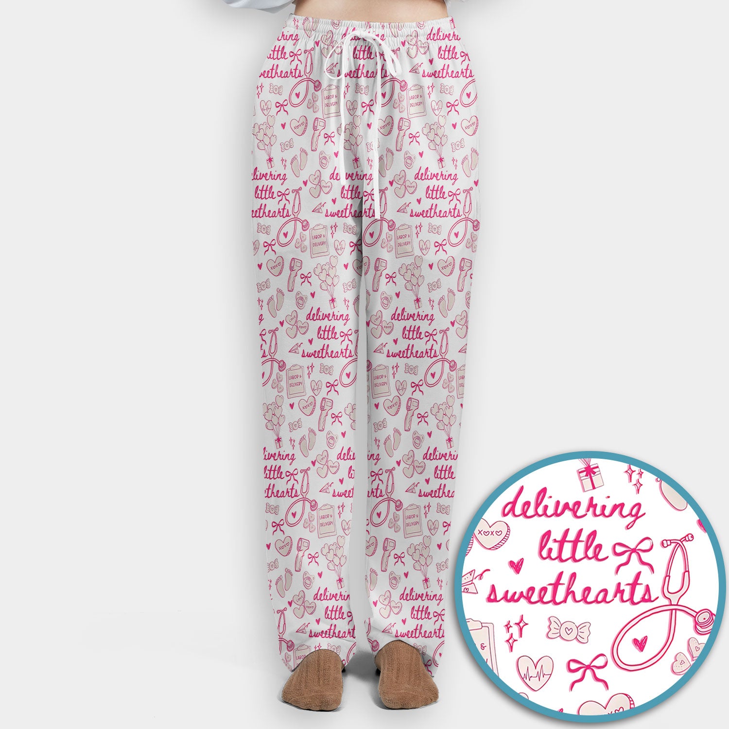 Valentine Labor And Delivery Scrub Set, XOXO Pattern Scrub Shirt, Breathable Fabrics Nursing Uniform For Women