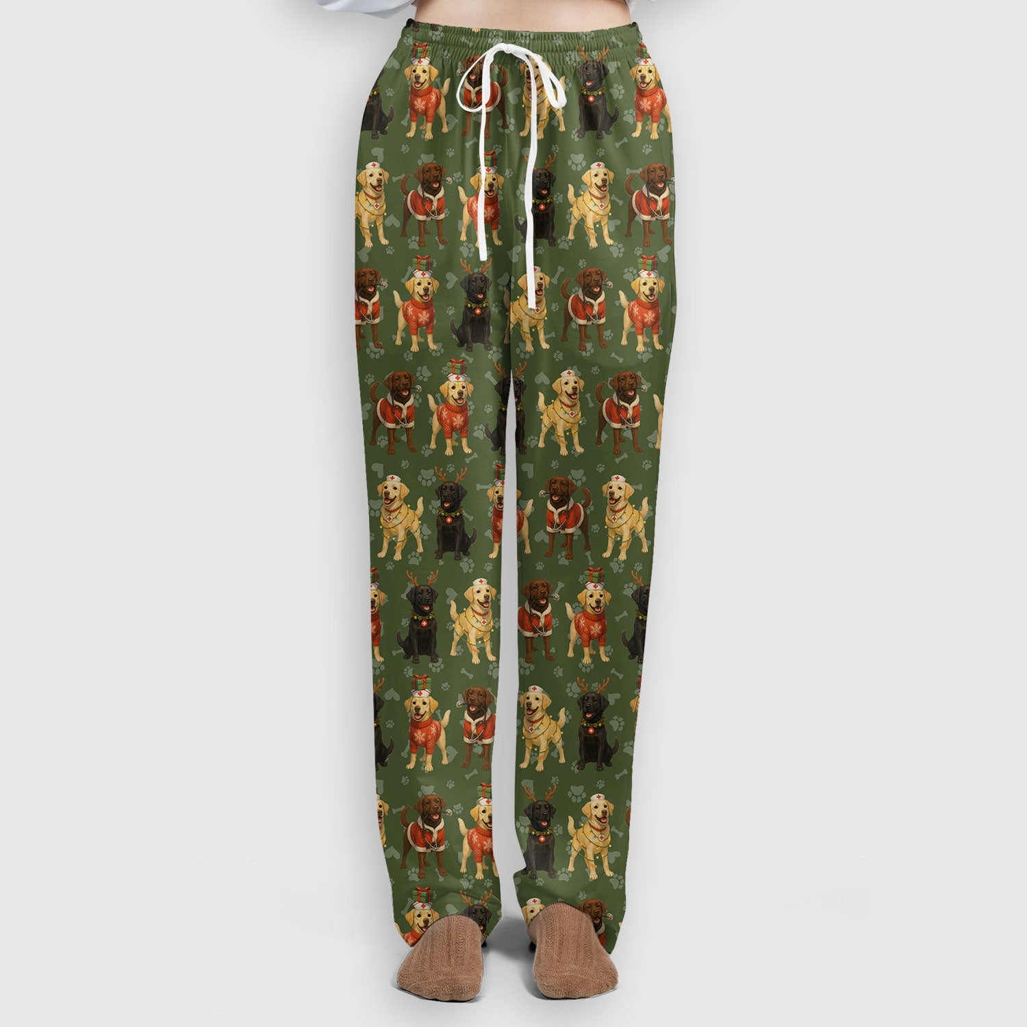 Dog Scrubs Christmas Set for Women - Labrador Puppy Pattern Scrub Top & Pants - Holiday Christmas Scrubs with Cute Dog Print