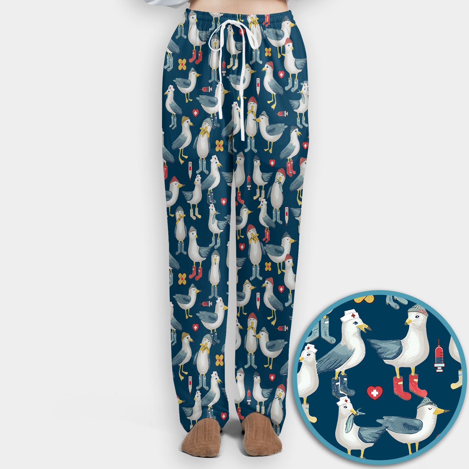 Seagull Scrub Set for Nurses - Adorable Birds Medical Uniform - Funny Scrubs Pants and V Neck Top for RN CNA LPN