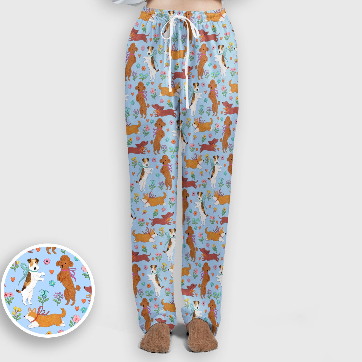 Cute Cartoon Dog Print Women's Scrub Set, Scrub Pants and V Neck Top