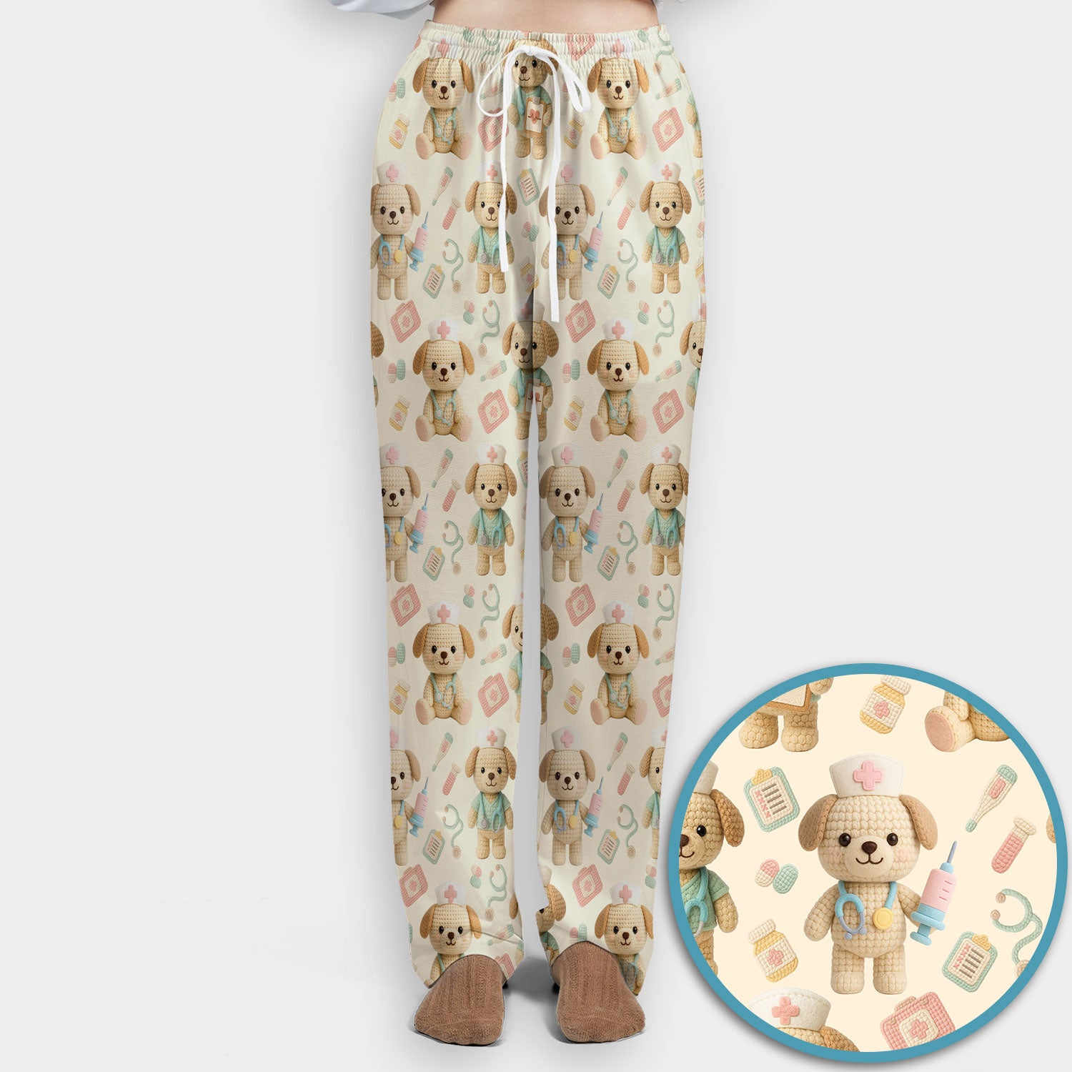 Cute Labrador Scrub Set for Nurse - Pastel Crochet Dog Scrubs Pants and V Neck Top - Adorable Puppy Med Uniform Gift for Women