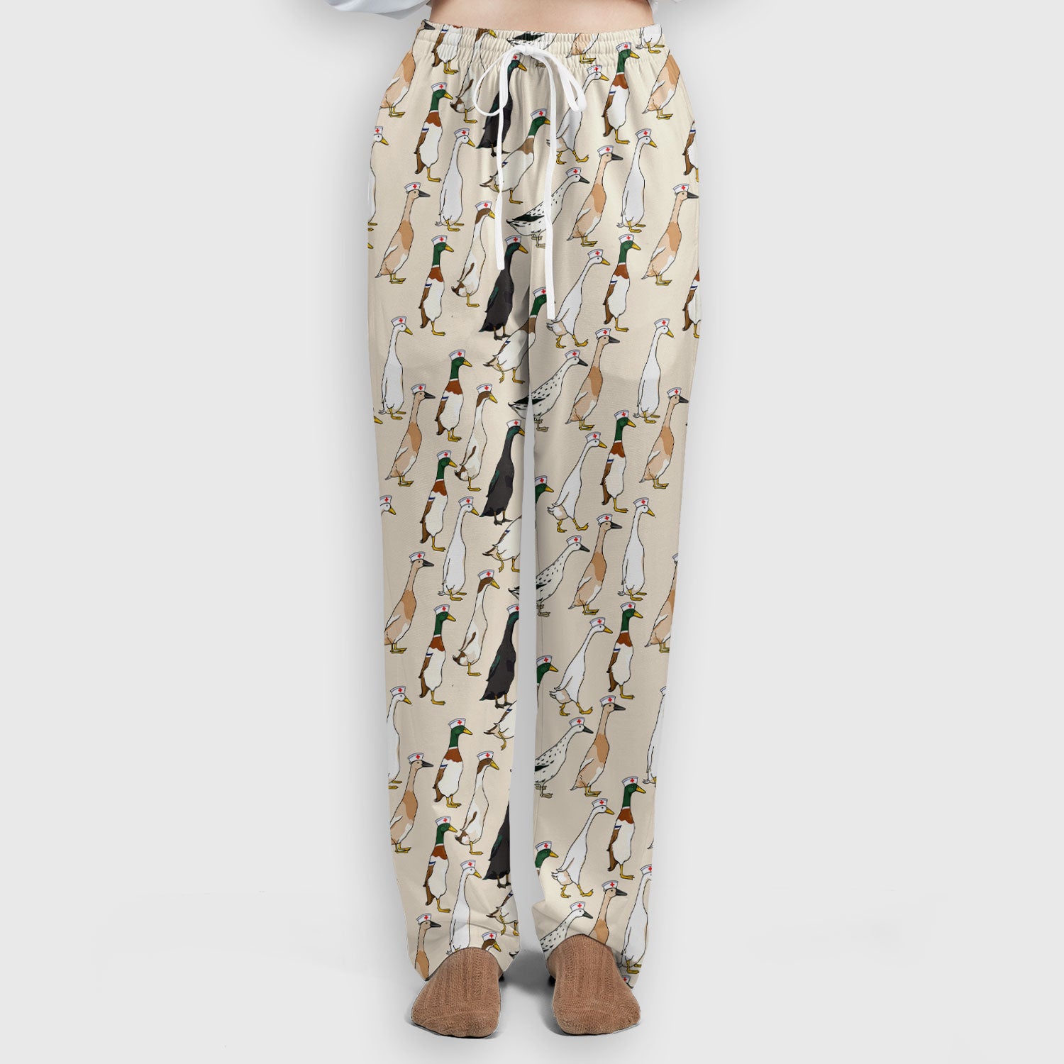 Funny Nurse Duck Pattern Scrub Set, Breathable Med Uniform