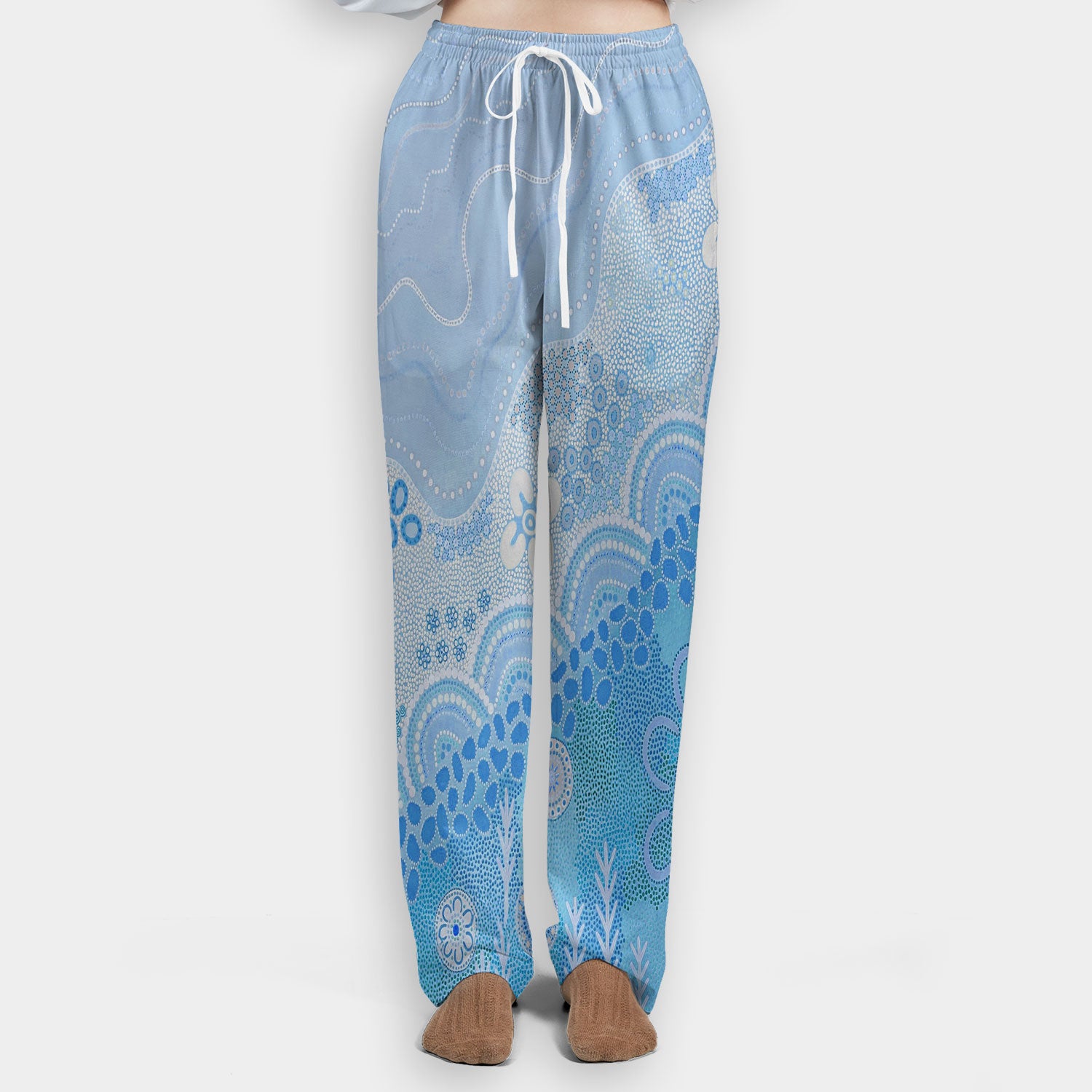 Floral Mandala Dot Pattern Women's Scrub Set, Scrub Pants and V Neck Top